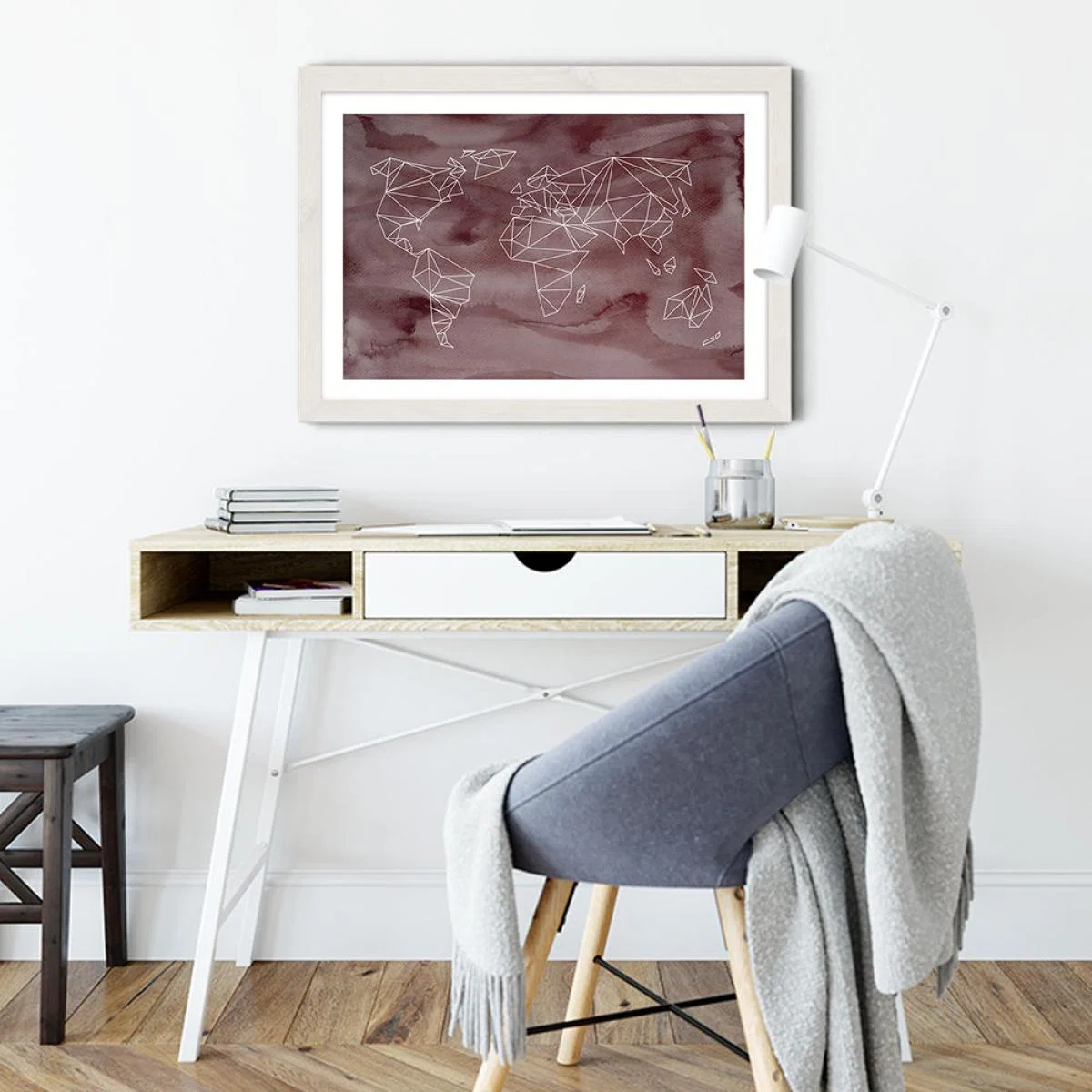 Geometrical World – Rose Aquarelle Art Print White Frame – image 3