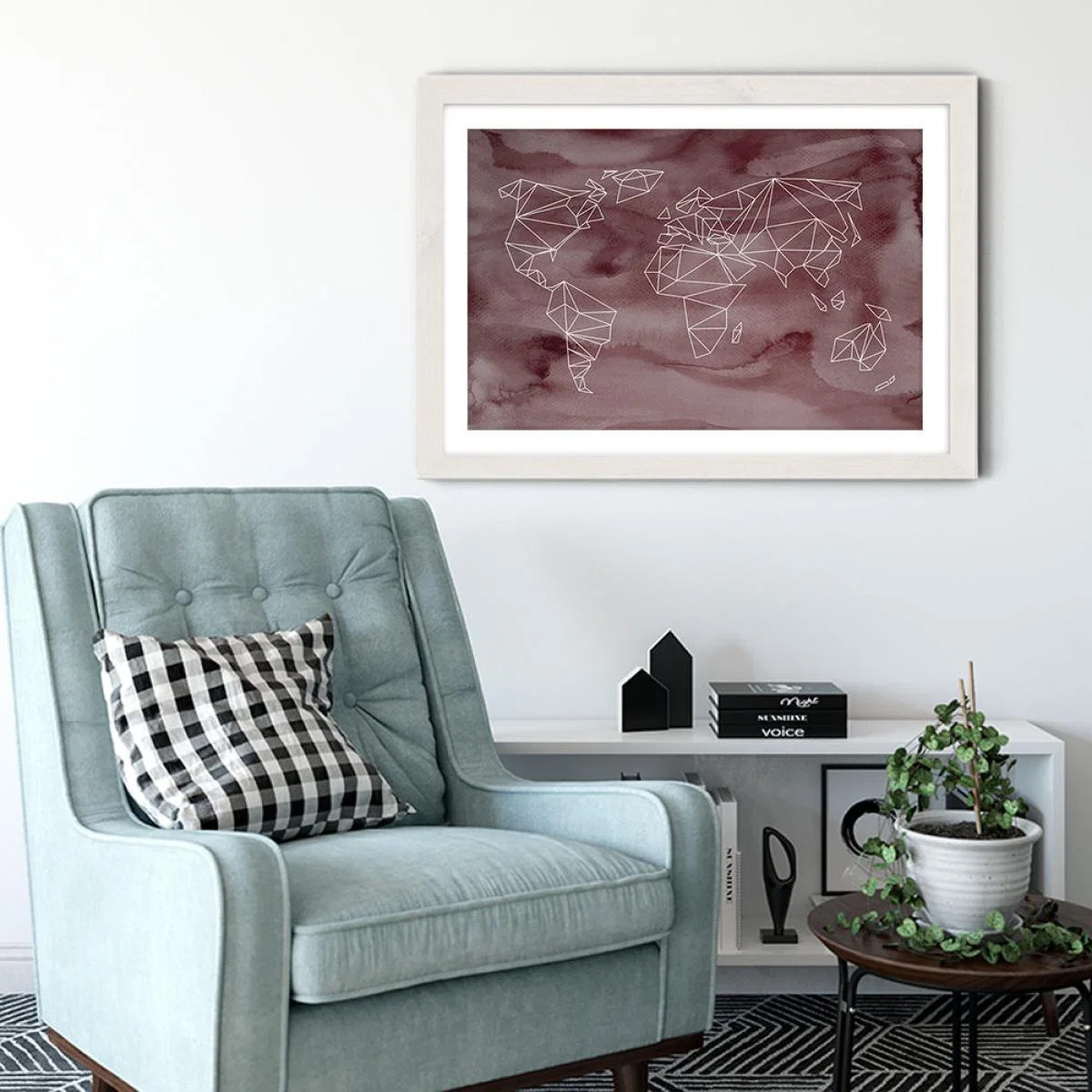 Geometrical World – Rose Aquarelle Art Print White Frame – image 4