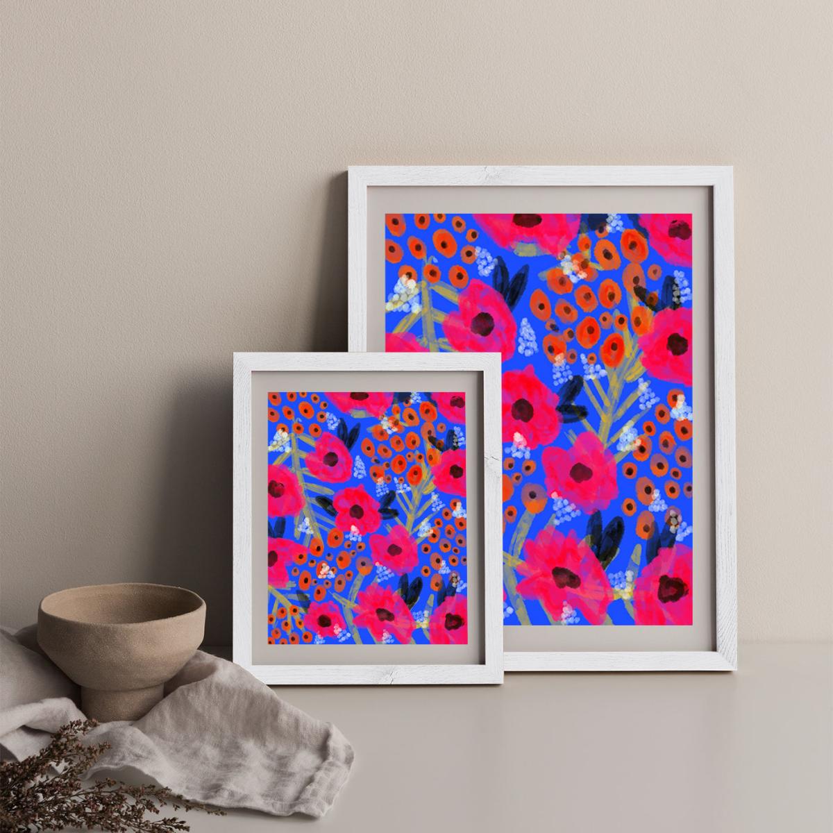 Blue Floral Art Print White Frame – image 11