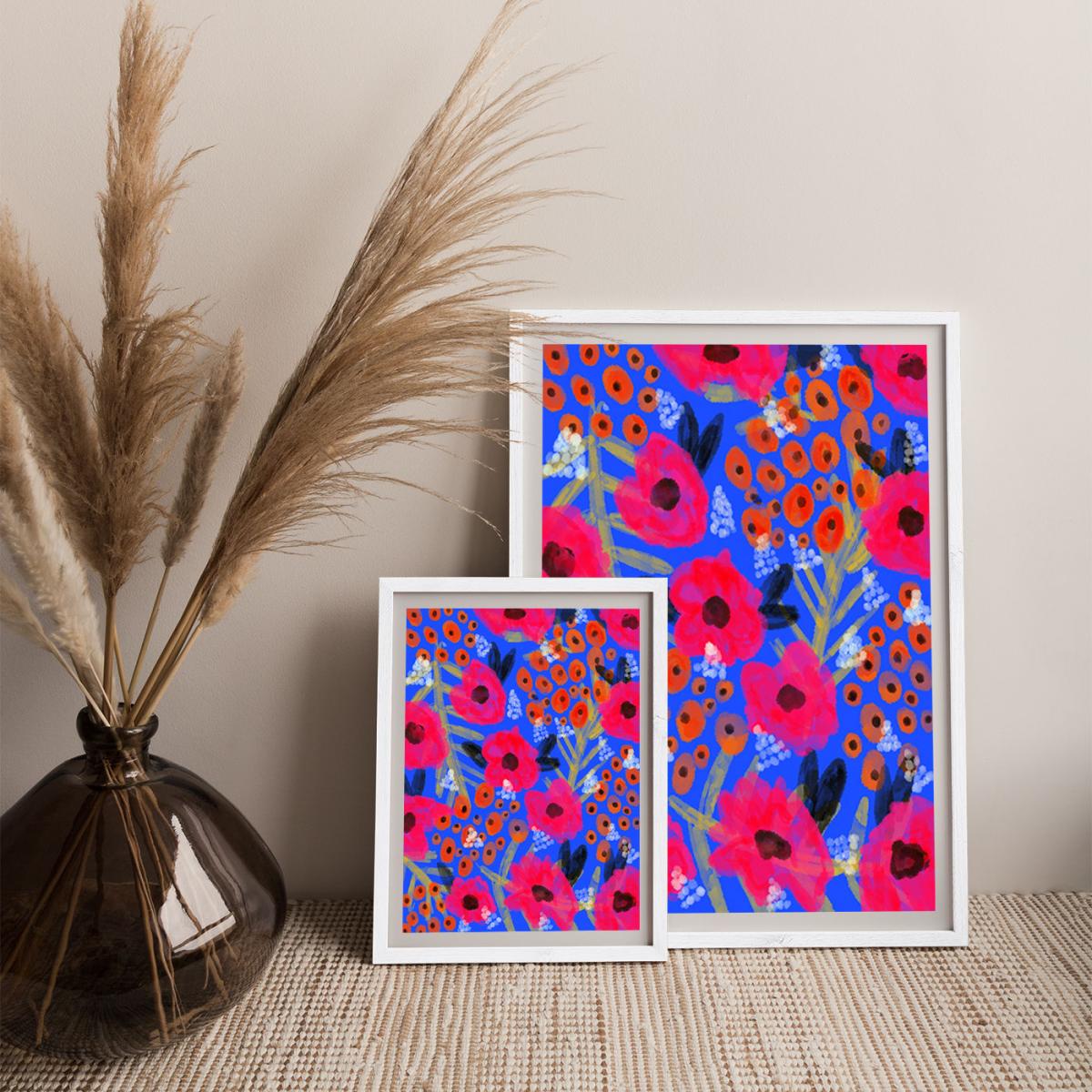 Blue Floral Art Print White Frame – image 5