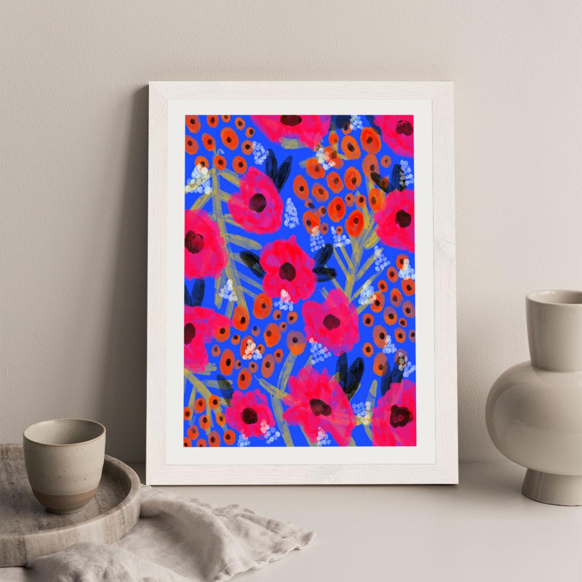 Blue Floral Art Print White Frame – image 6