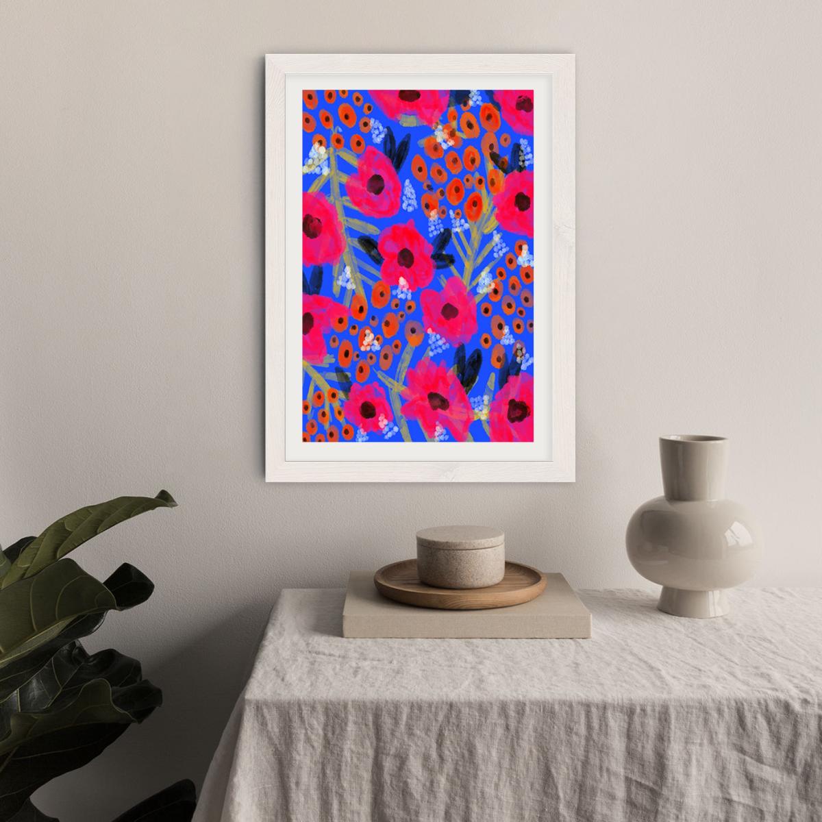 Blue Floral Art Print White Frame – image 7