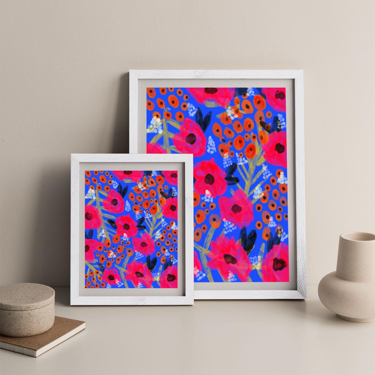 Blue Floral Art Print White Frame – image 8