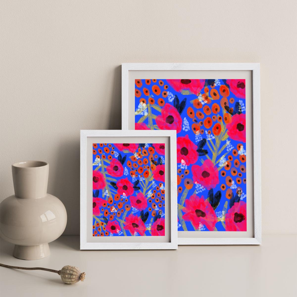 Blue Floral Art Print White Frame – image 9