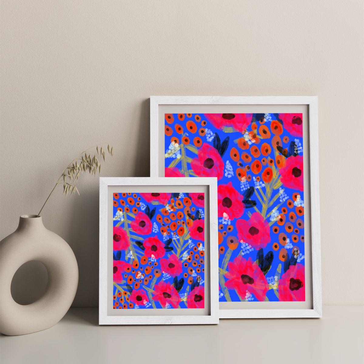 Blue Floral Art Print White Frame – image 10
