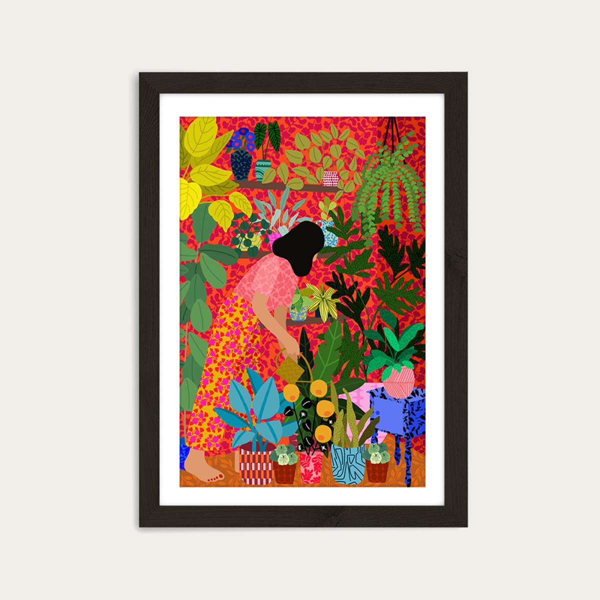 Watering My Plants Art Print Black Frame – image 1