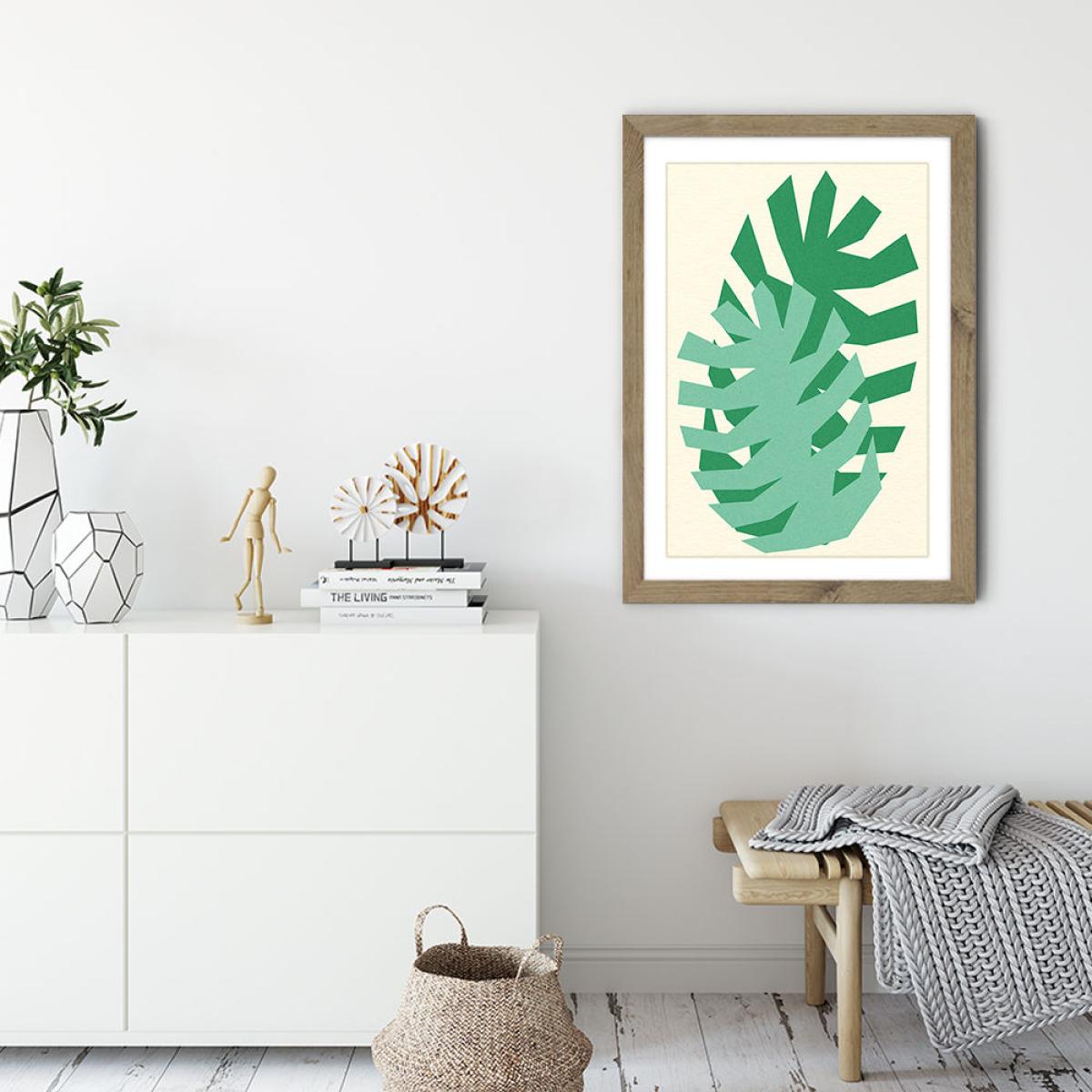 Two Palm Leafs Art Print Oak Frame – image 3