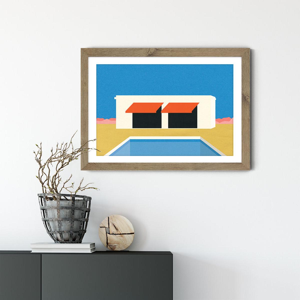 Nevada Pool House Art Print Oak Frame – image 2