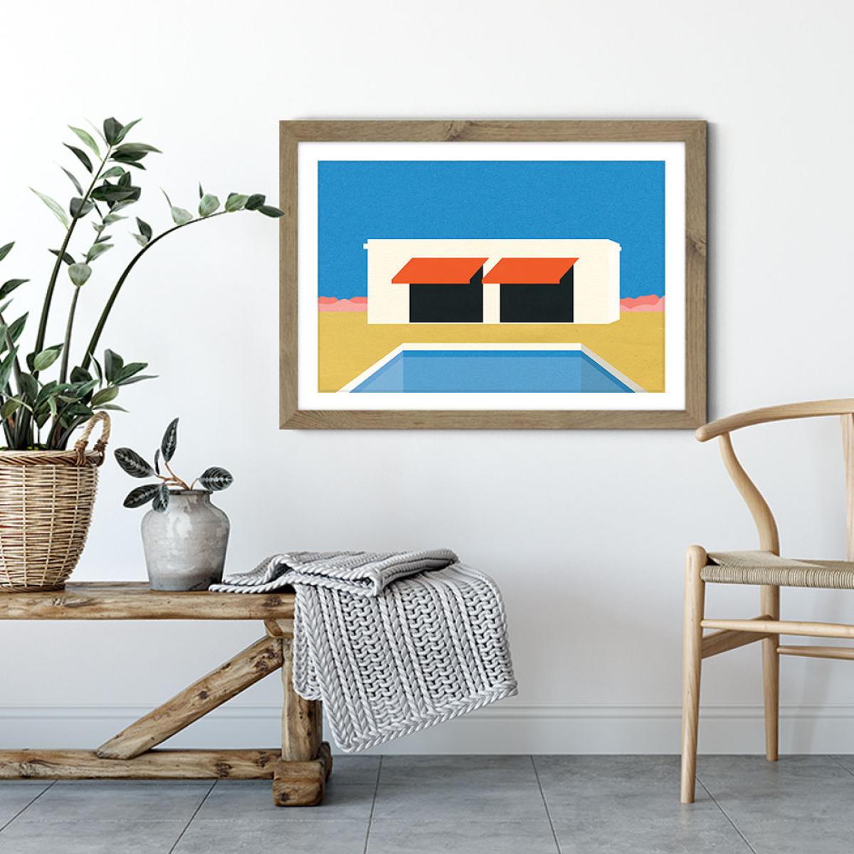 Nevada Pool House Art Print Oak Frame – image 3
