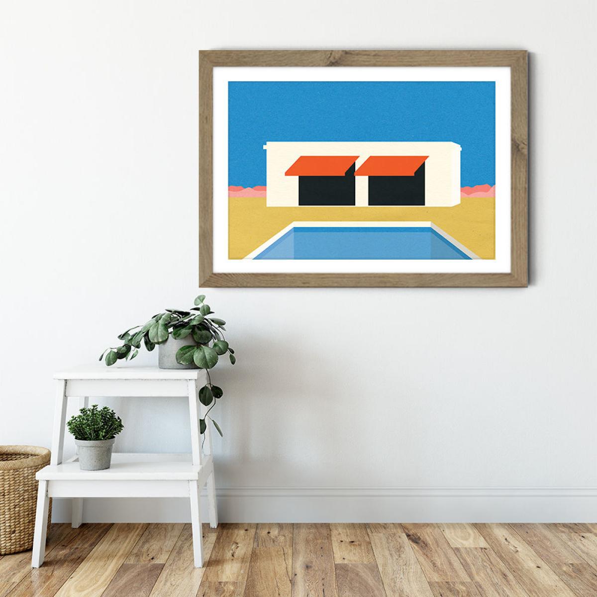 Nevada Pool House Art Print Oak Frame – image 4
