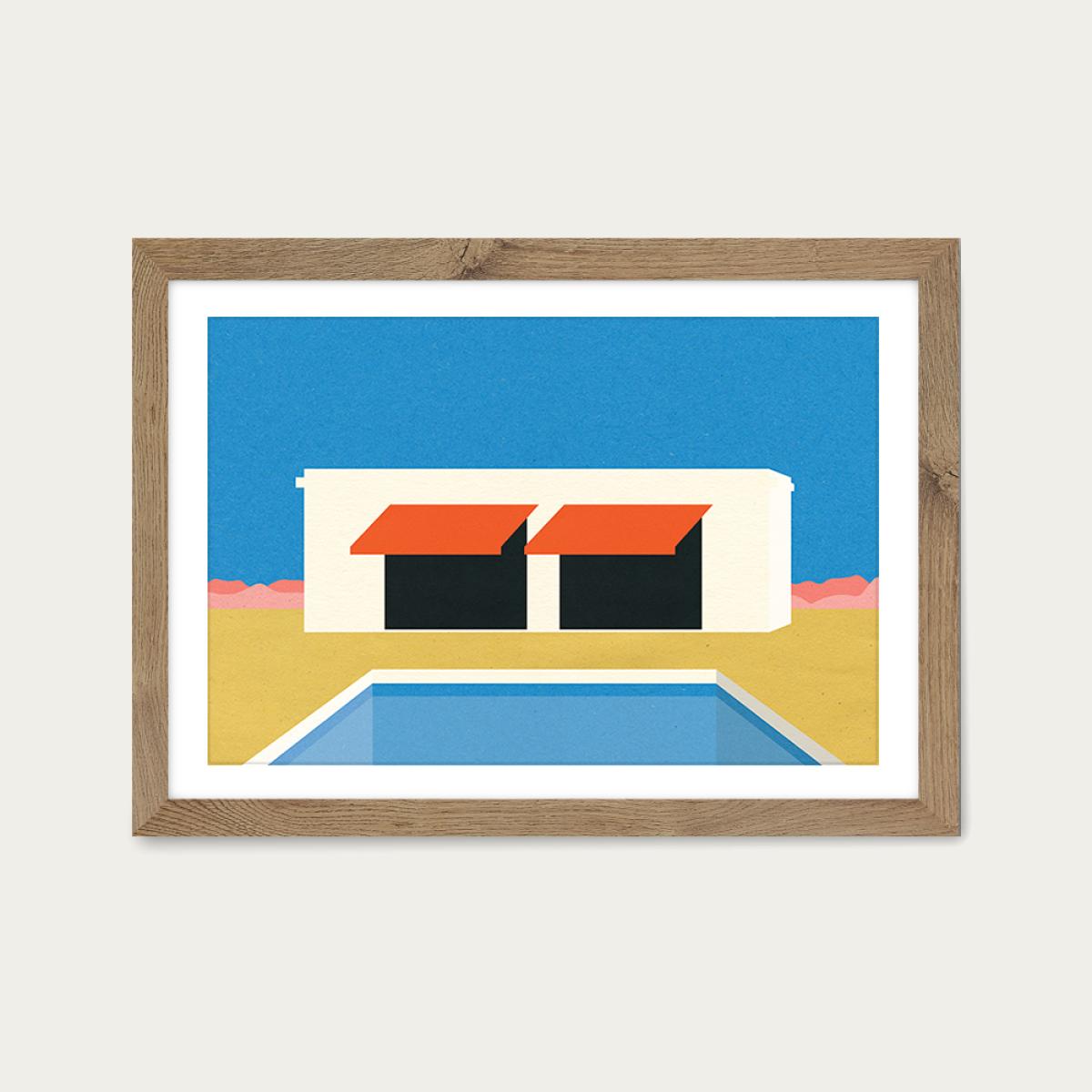 Nevada Pool House Art Print Oak Frame – image 1