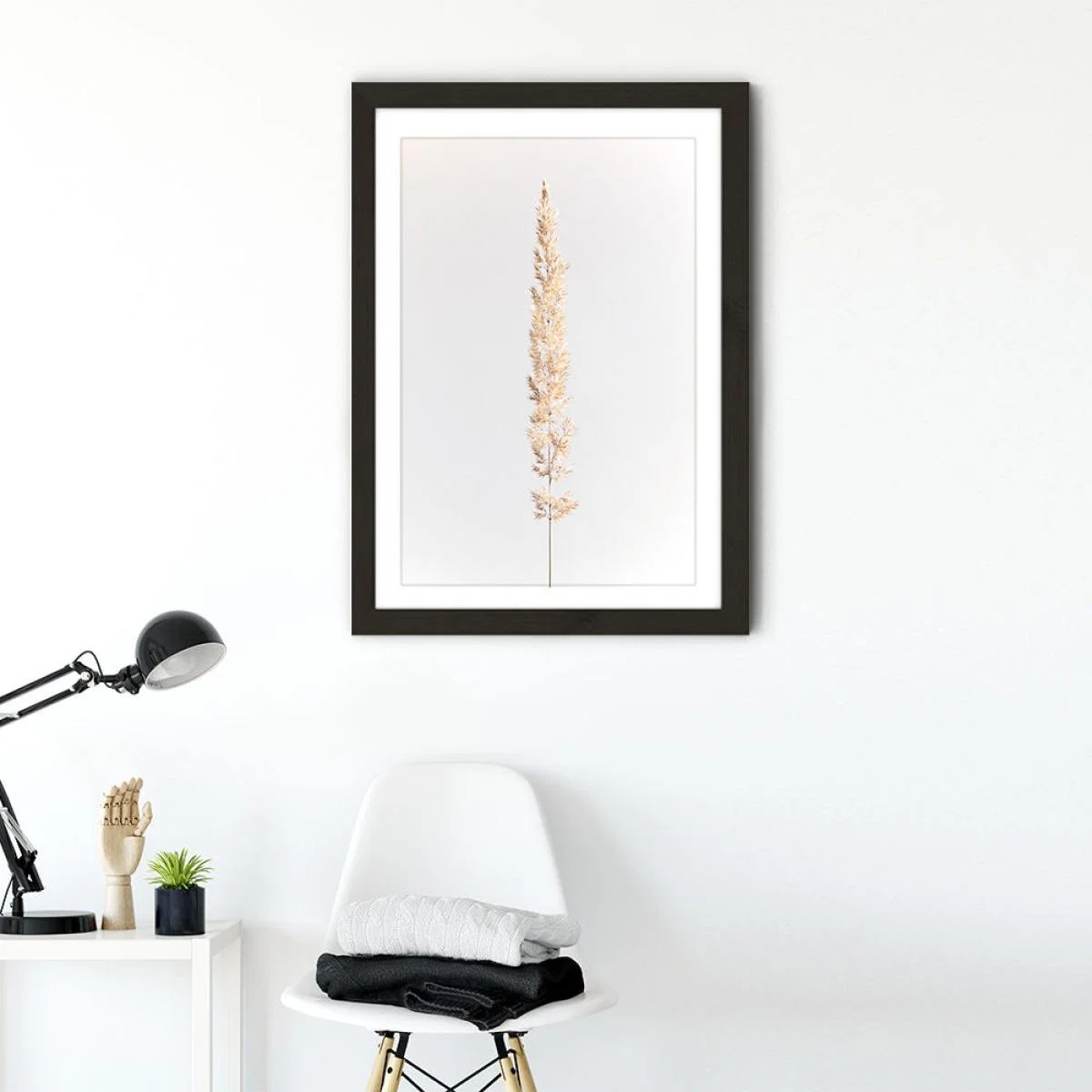 Minimal Pampas Grass on White Art Print Black Frame – image 2