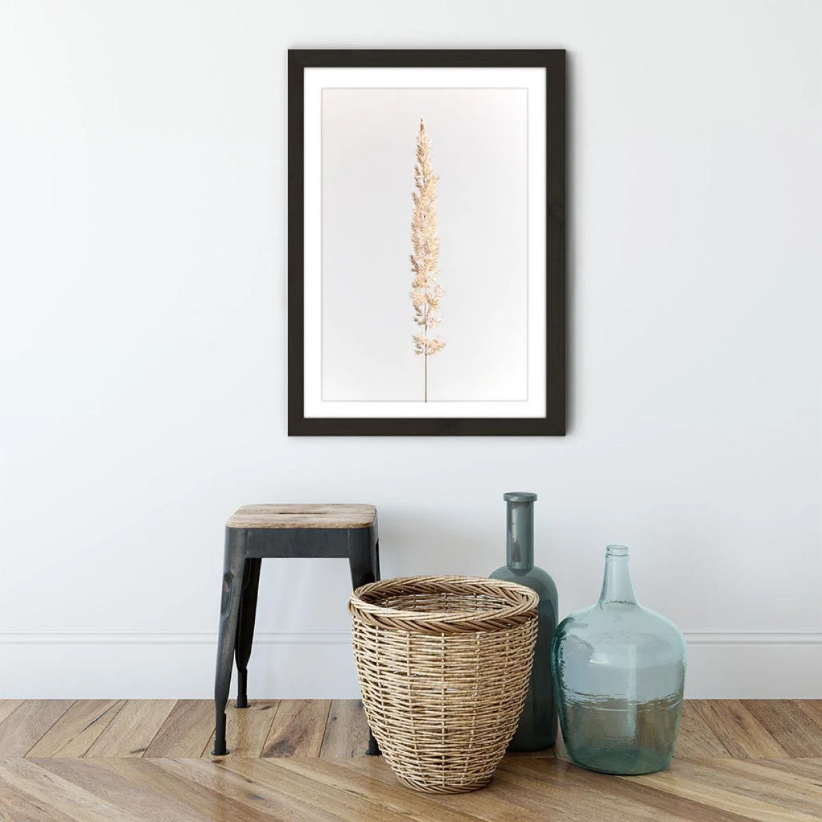 Minimal Pampas Grass on White Art Print Black Frame – image 3