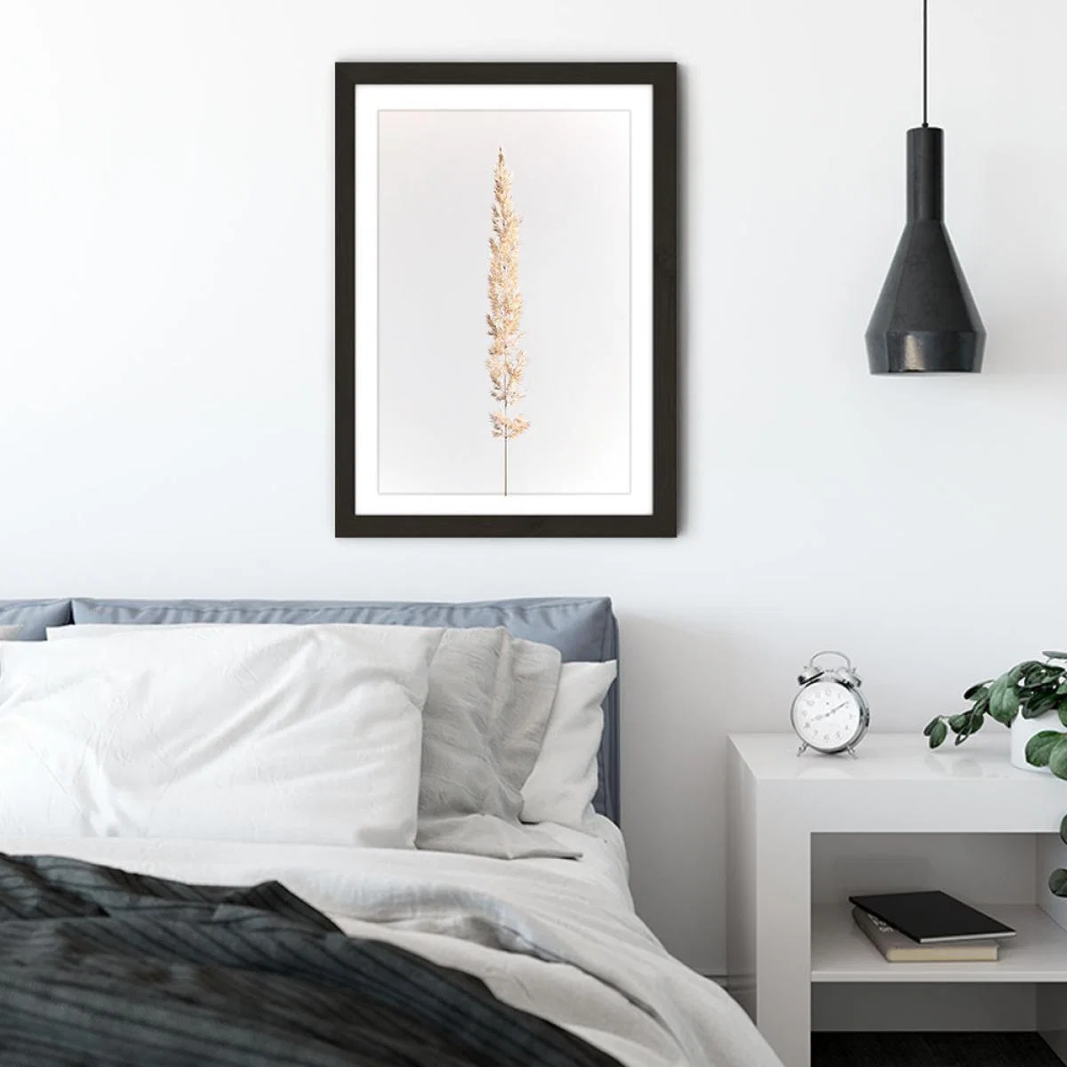 Minimal Pampas Grass on White Art Print Black Frame – image 4
