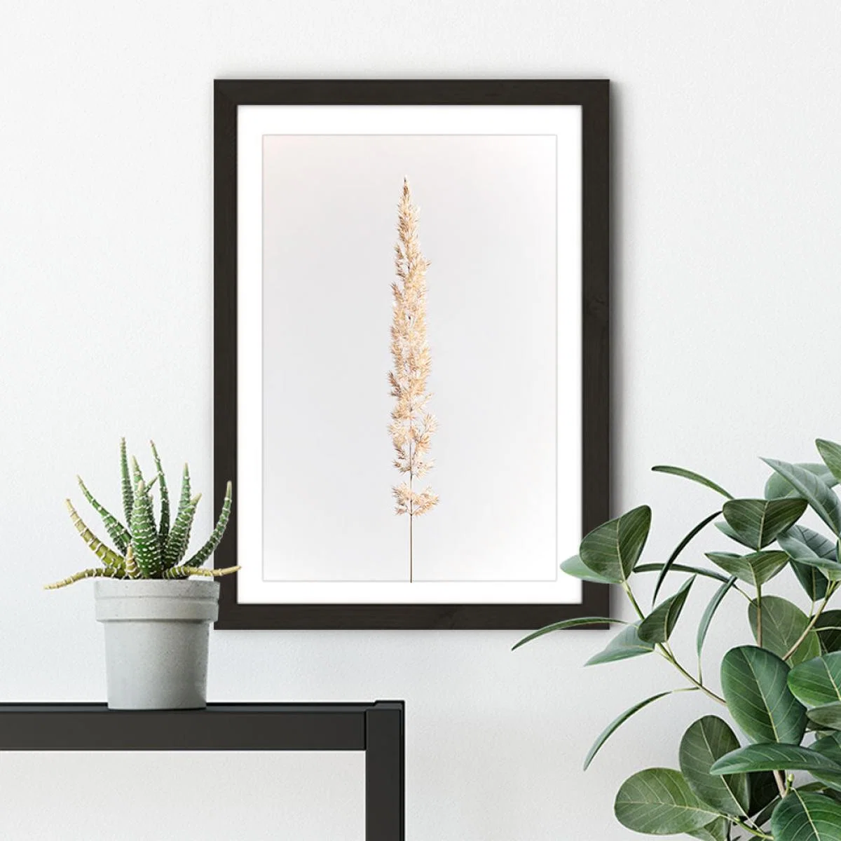 Minimal Pampas Grass on White Art Print Black Frame – image 5