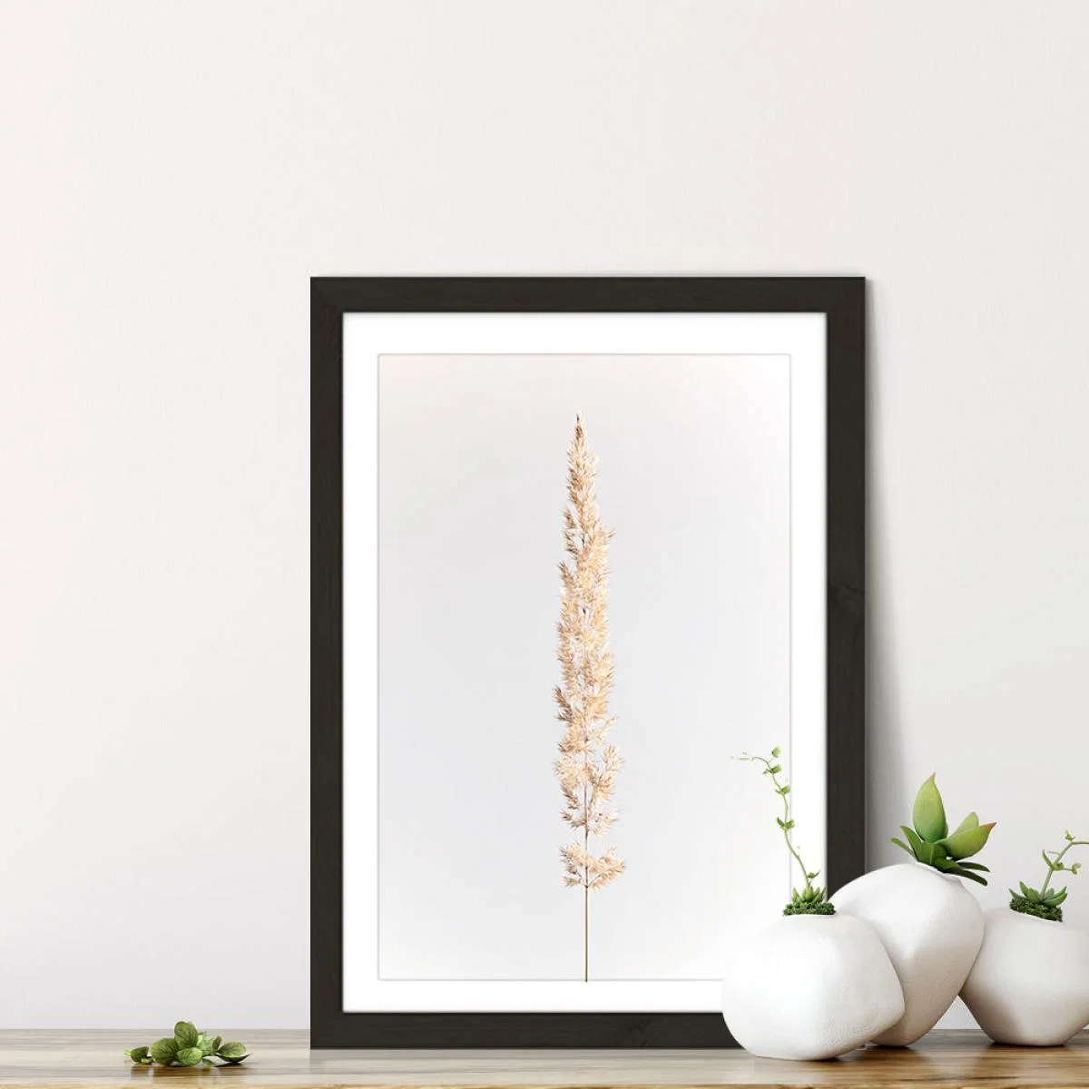 Minimal Pampas Grass on White Art Print Black Frame – image 7