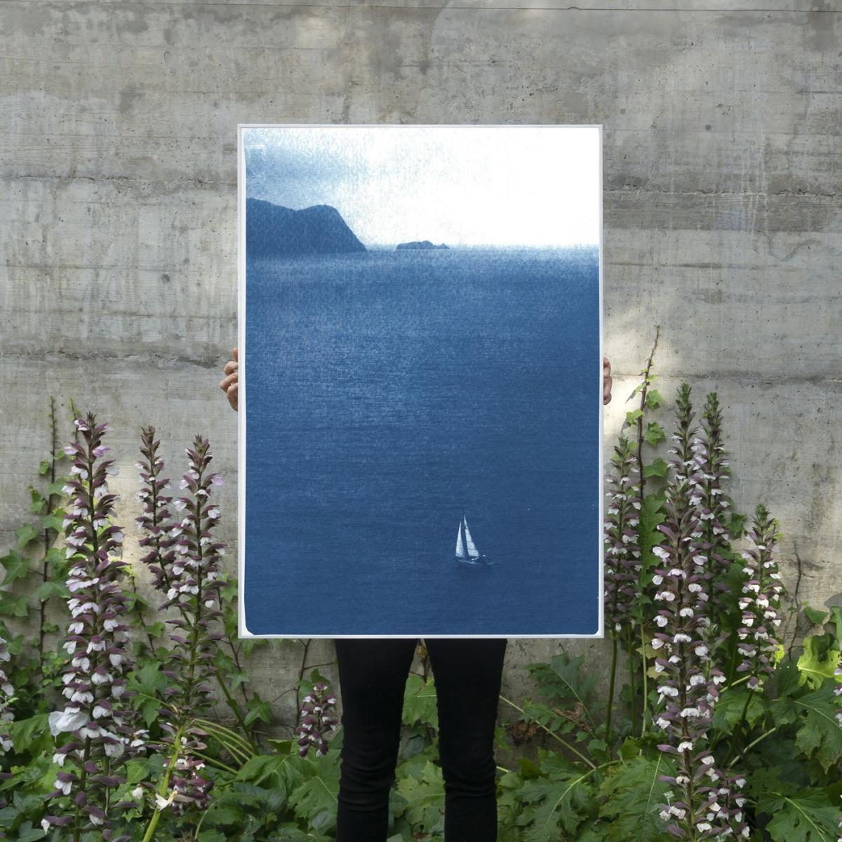 Misty Sailboat Journey Handmade Cyanotype Art Print – image 2
