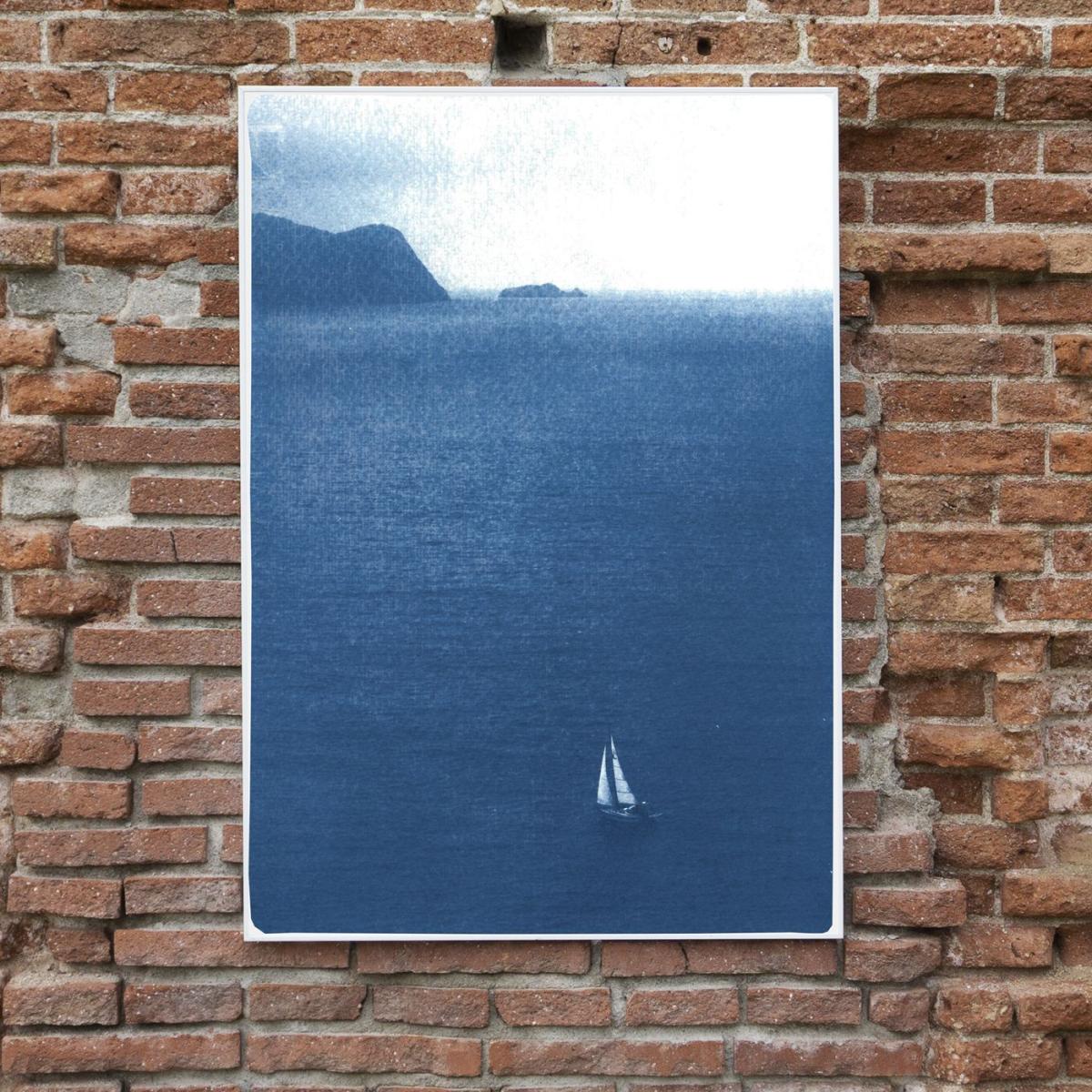 Misty Sailboat Journey Handmade Cyanotype Art Print – image 4
