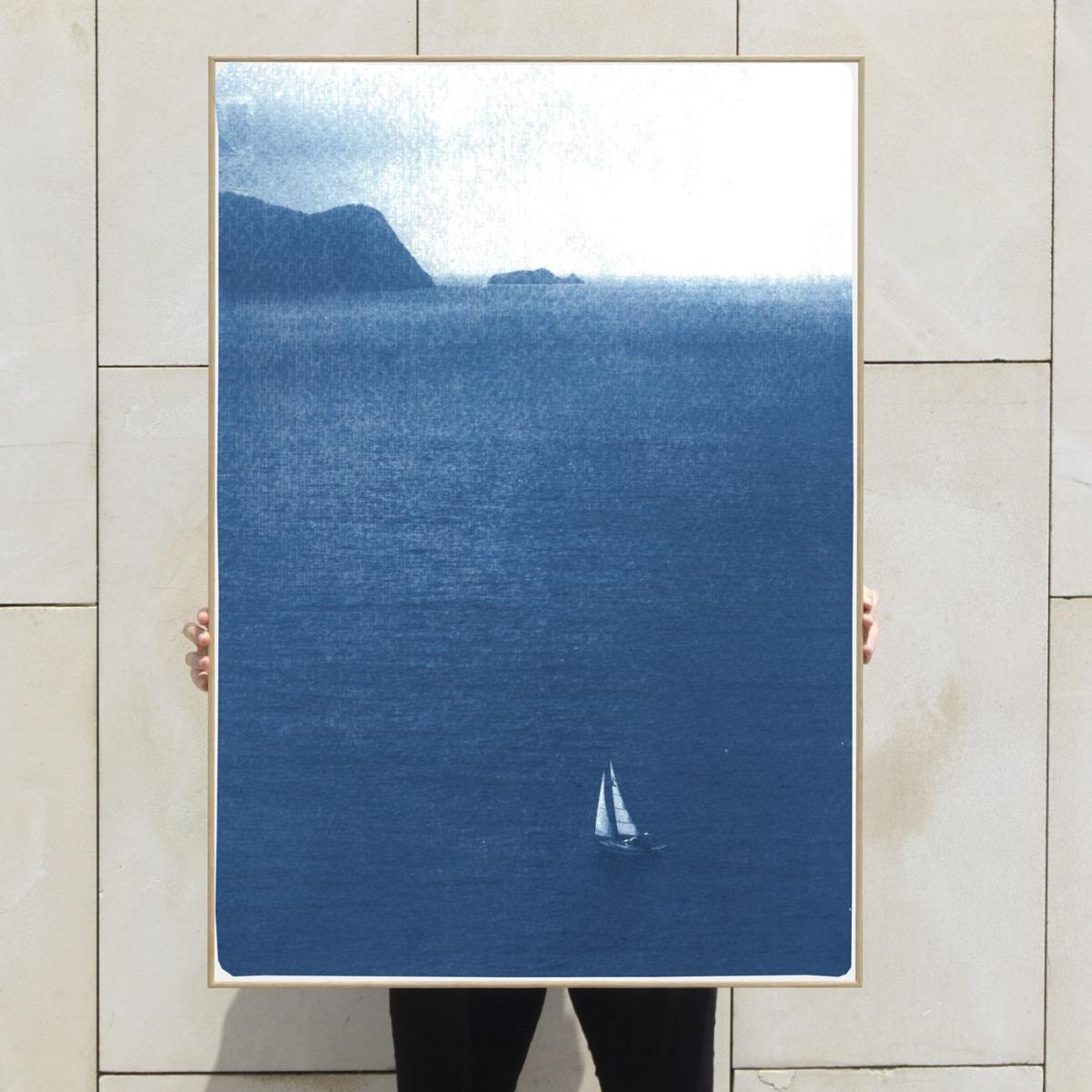 Misty Sailboat Journey Handmade Cyanotype Art Print – image 5