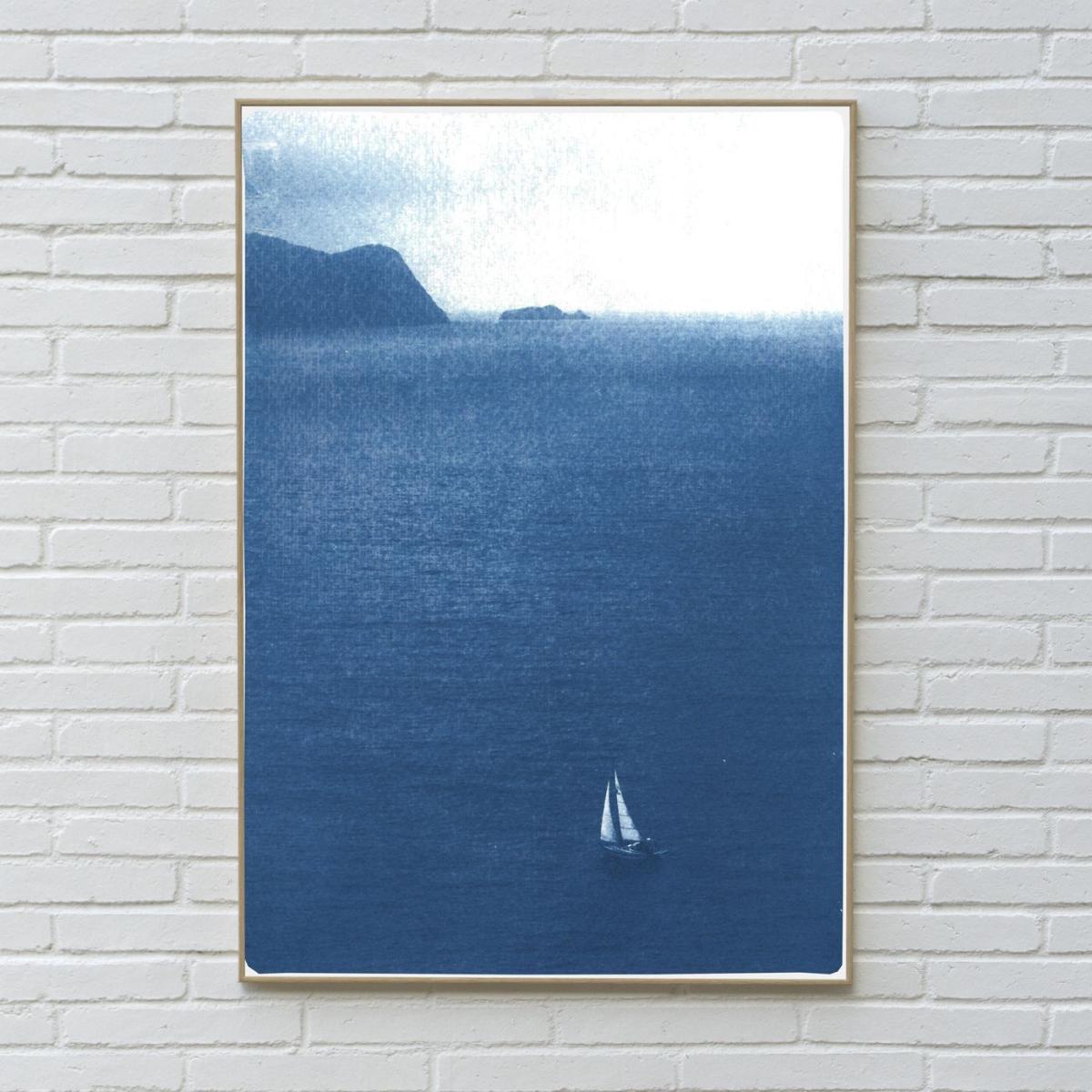 Misty Sailboat Journey Handmade Cyanotype Art Print – image 7