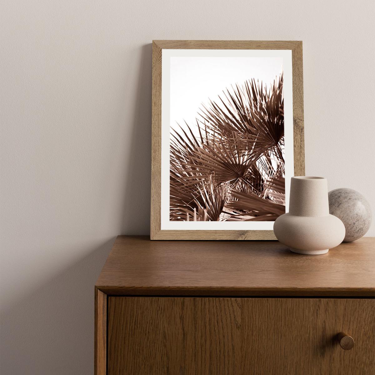 Gorgeous Golden Palm Leafes Art Print Oak Frame – image 2