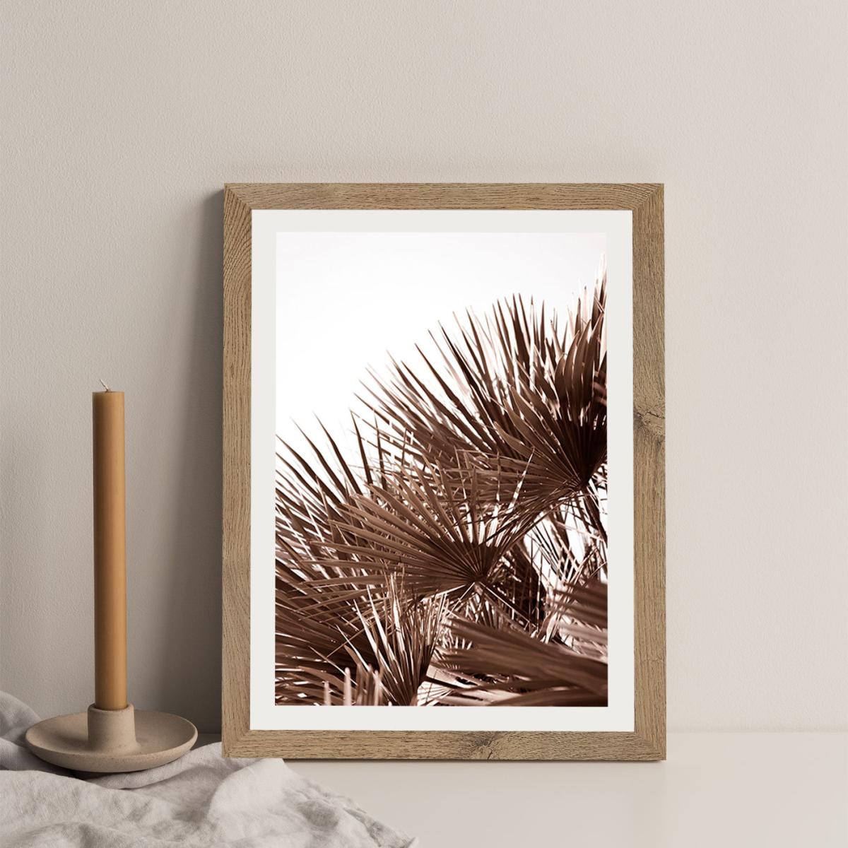 Gorgeous Golden Palm Leafes Art Print Oak Frame – image 4
