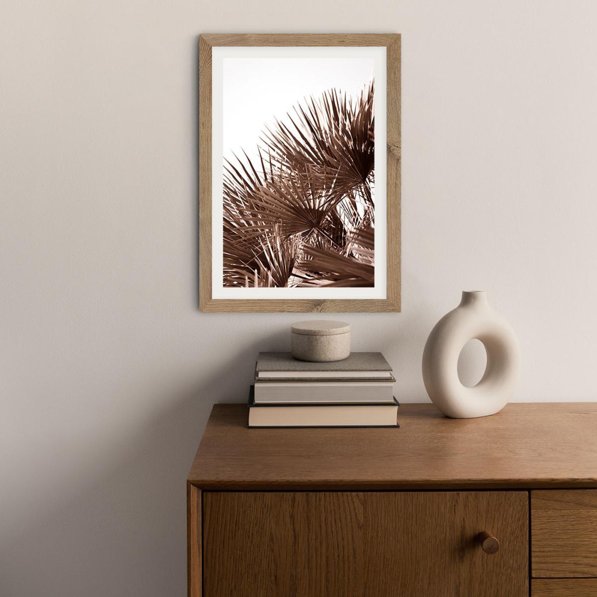 Gorgeous Golden Palm Leafes Art Print Oak Frame – image 5