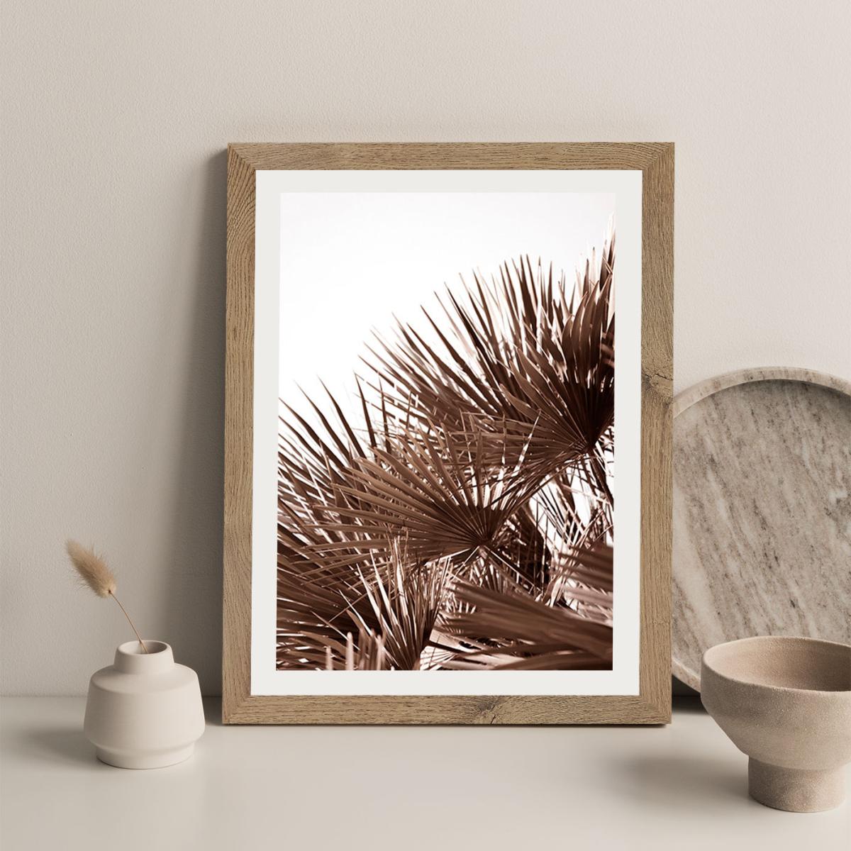 Gorgeous Golden Palm Leafes Art Print Oak Frame – image 6