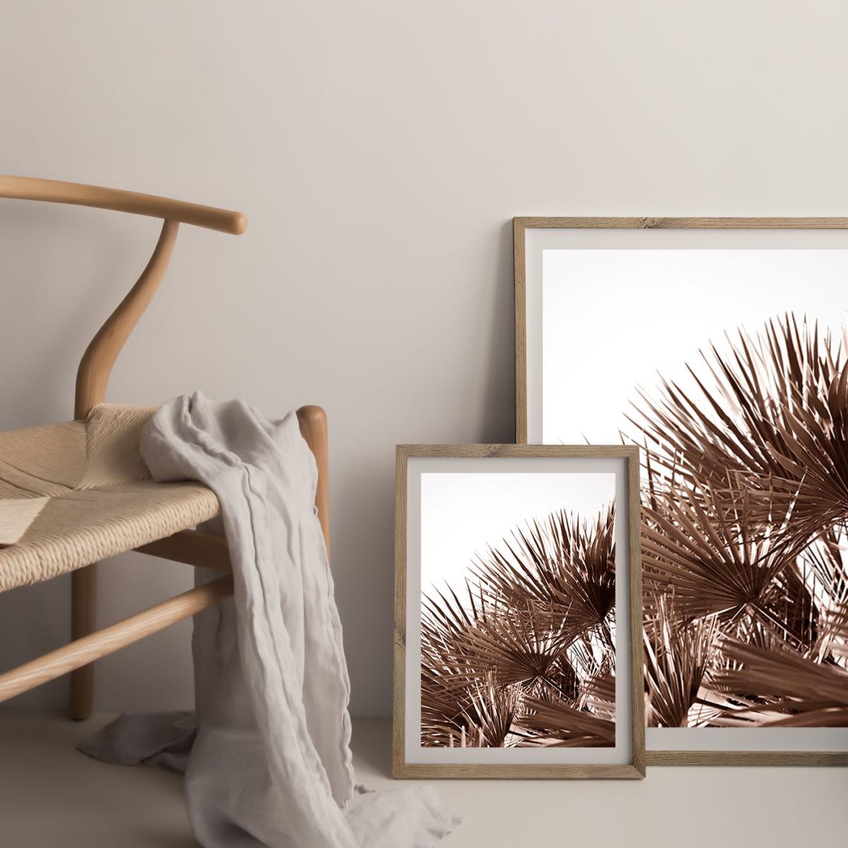 Gorgeous Golden Palm Leafes Art Print Oak Frame – image 8
