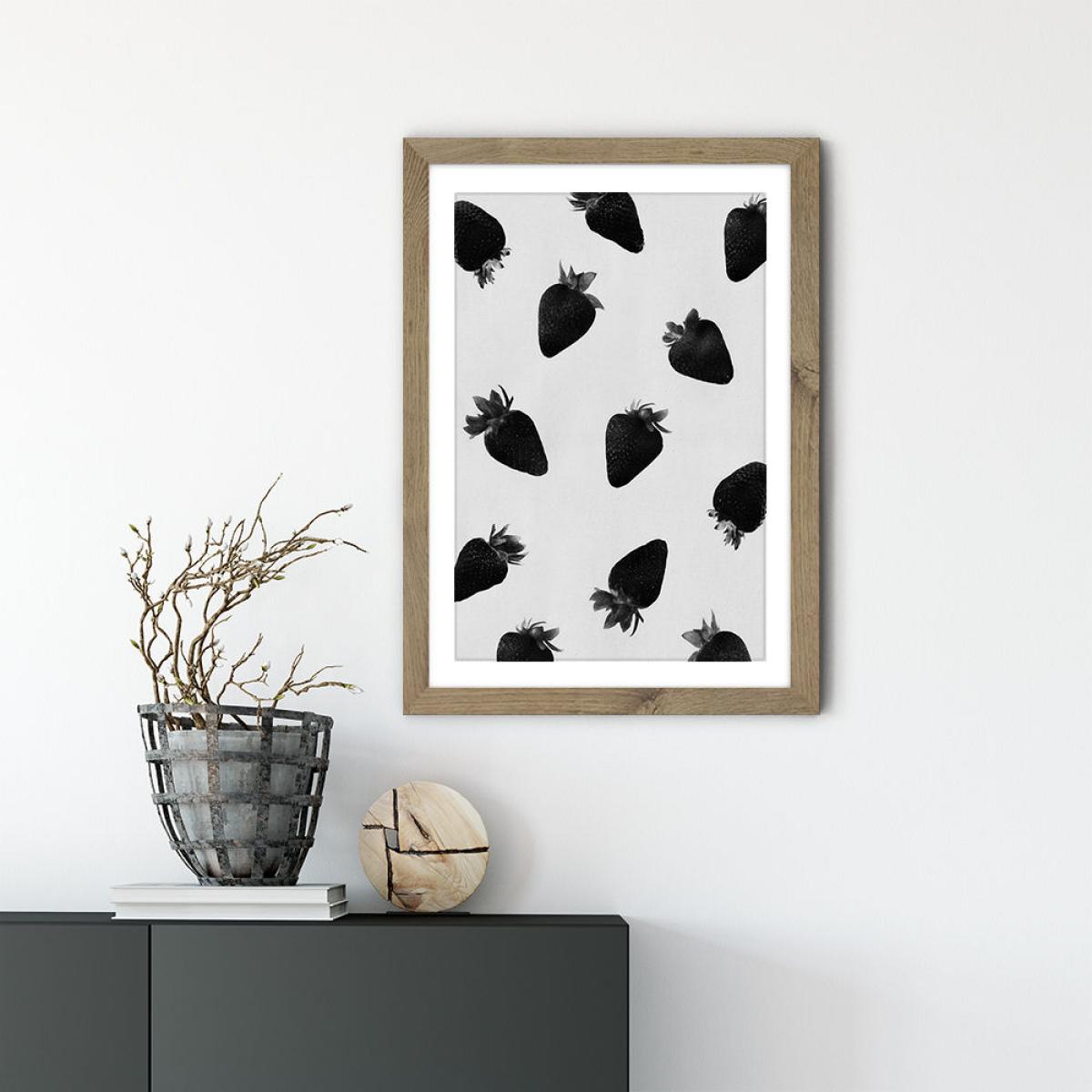 Black Strawberries Art Print Oak Frame – image 2
