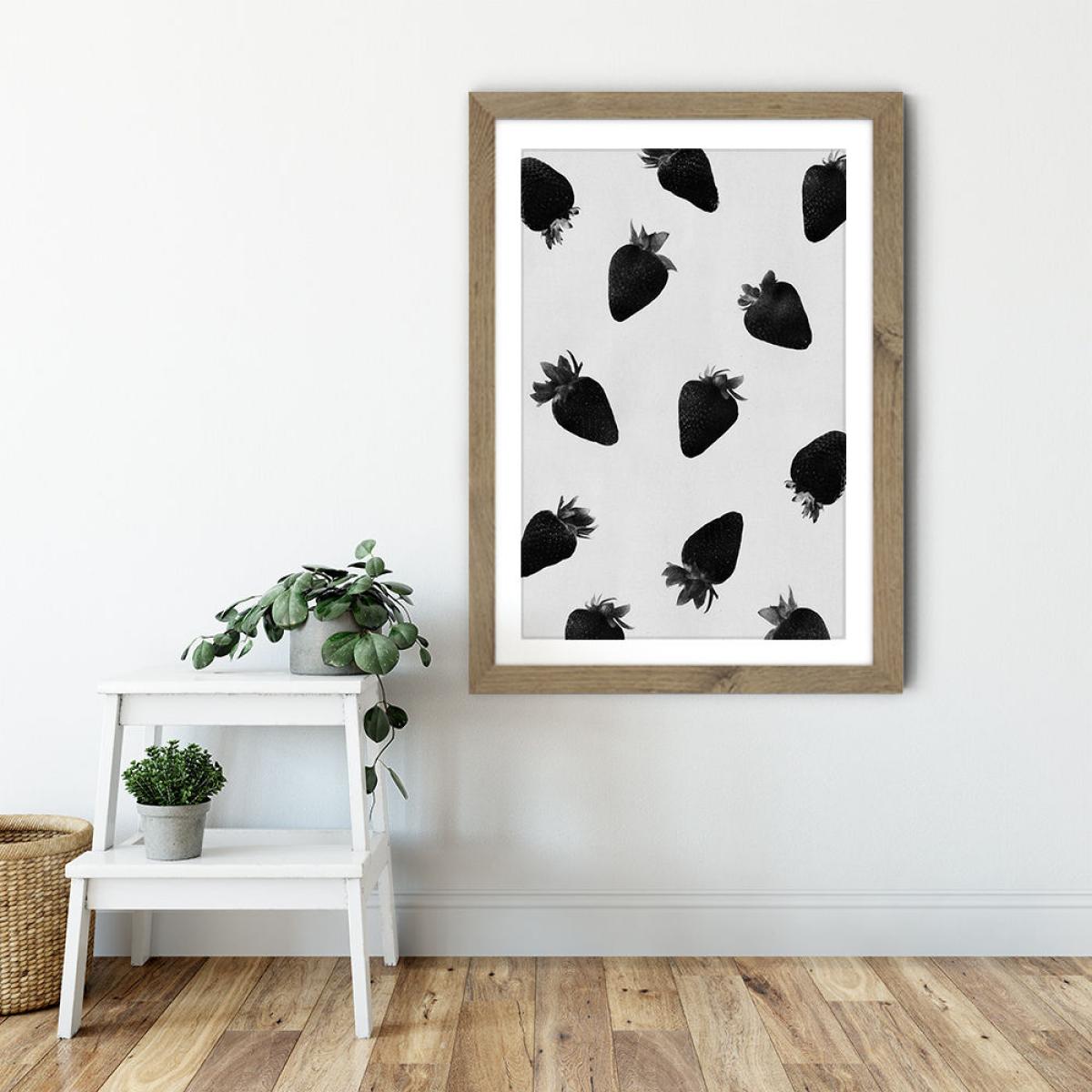 Black Strawberries Art Print Oak Frame – image 3