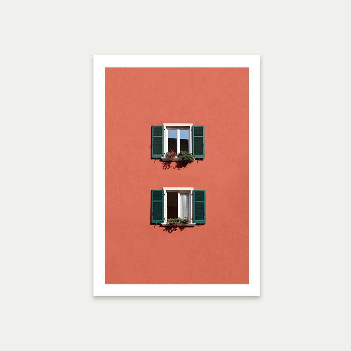 Red Wall Windows Art Print Unframed