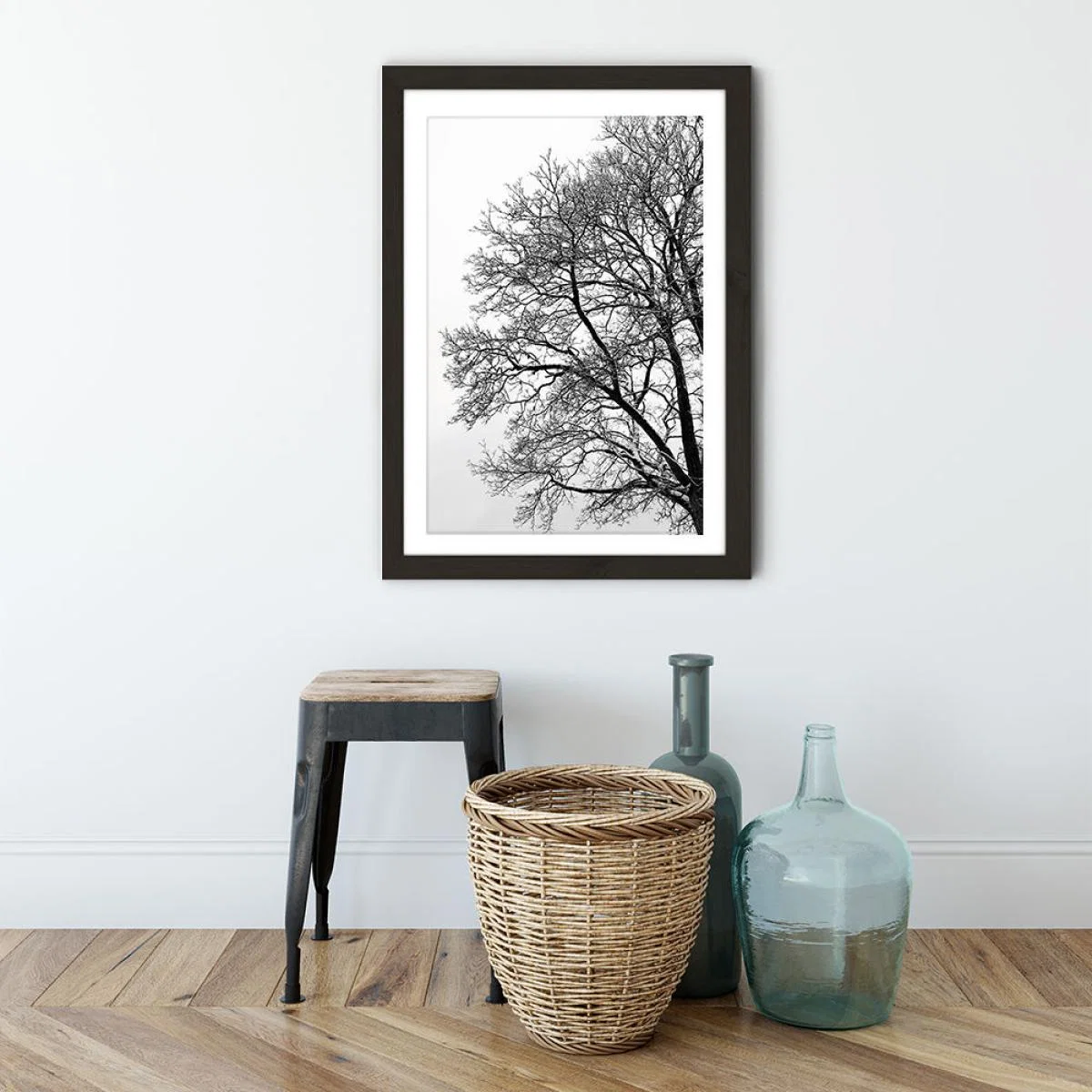 Black & White Abstract Winter Tree Art Print Black Frame – image 3