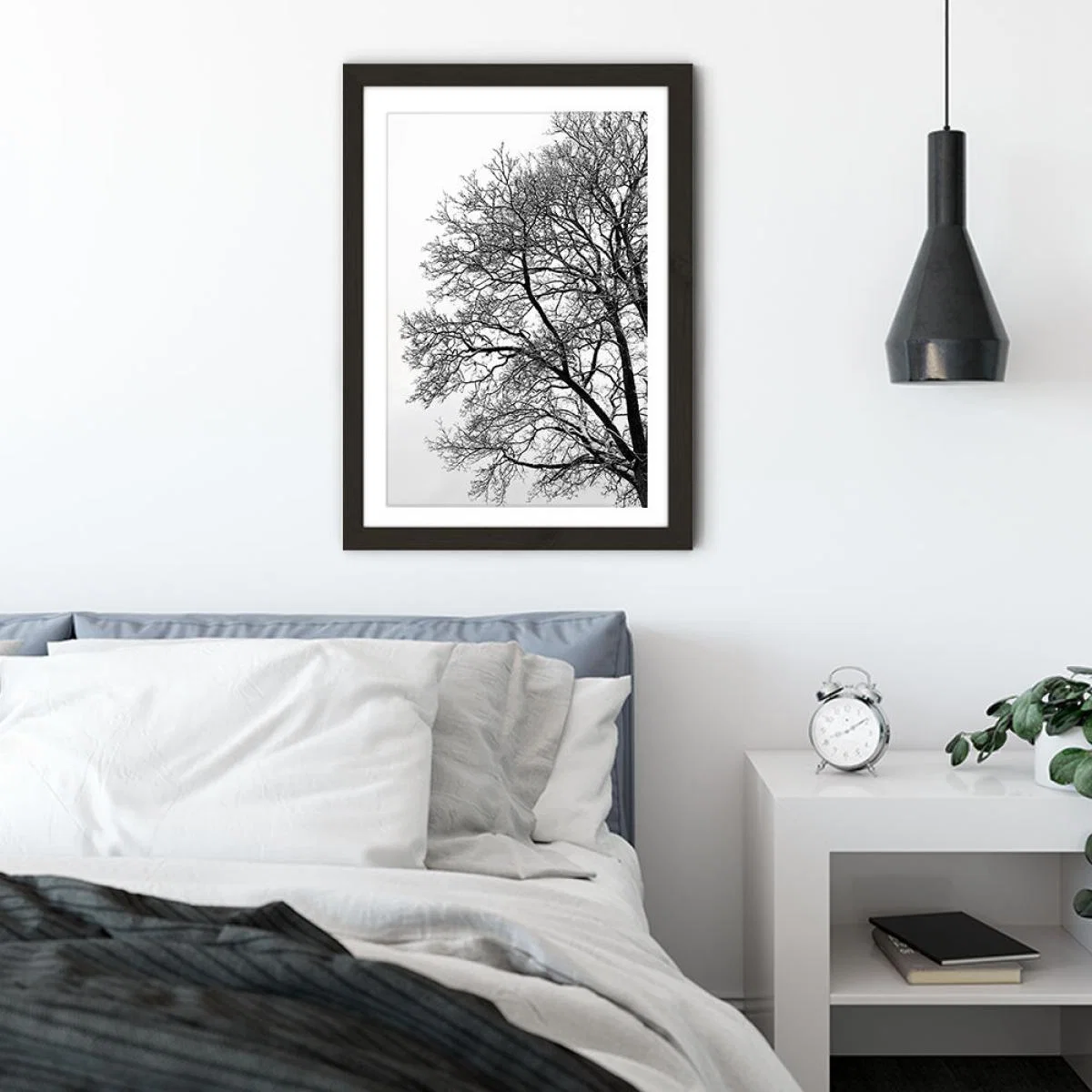 Black & White Abstract Winter Tree Art Print Black Frame – image 4