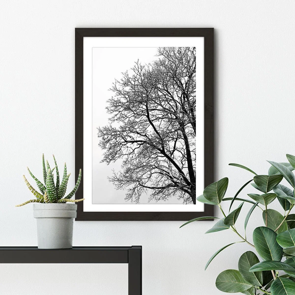 Black & White Abstract Winter Tree Art Print Black Frame – image 5