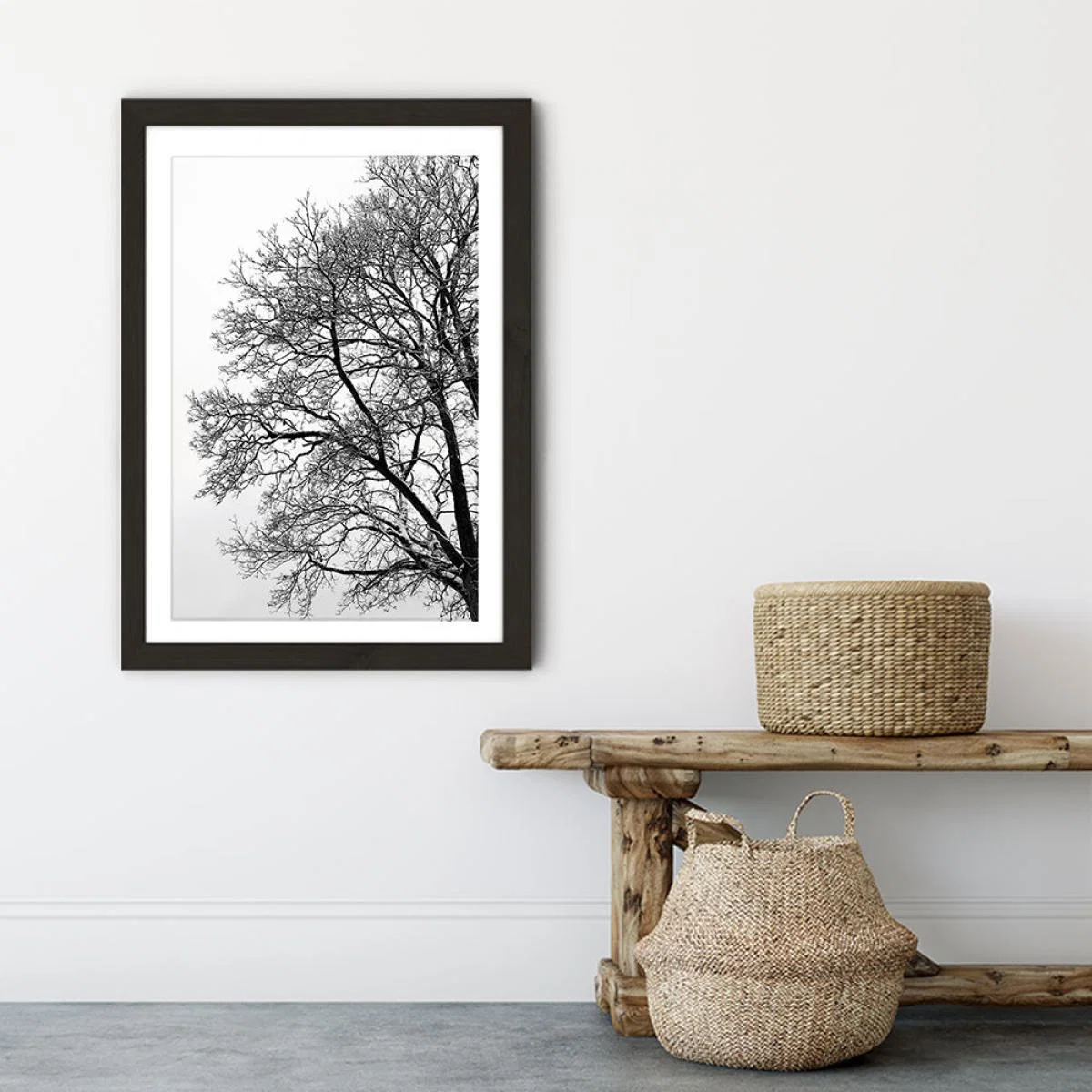 Black & White Abstract Winter Tree Art Print Black Frame – image 6