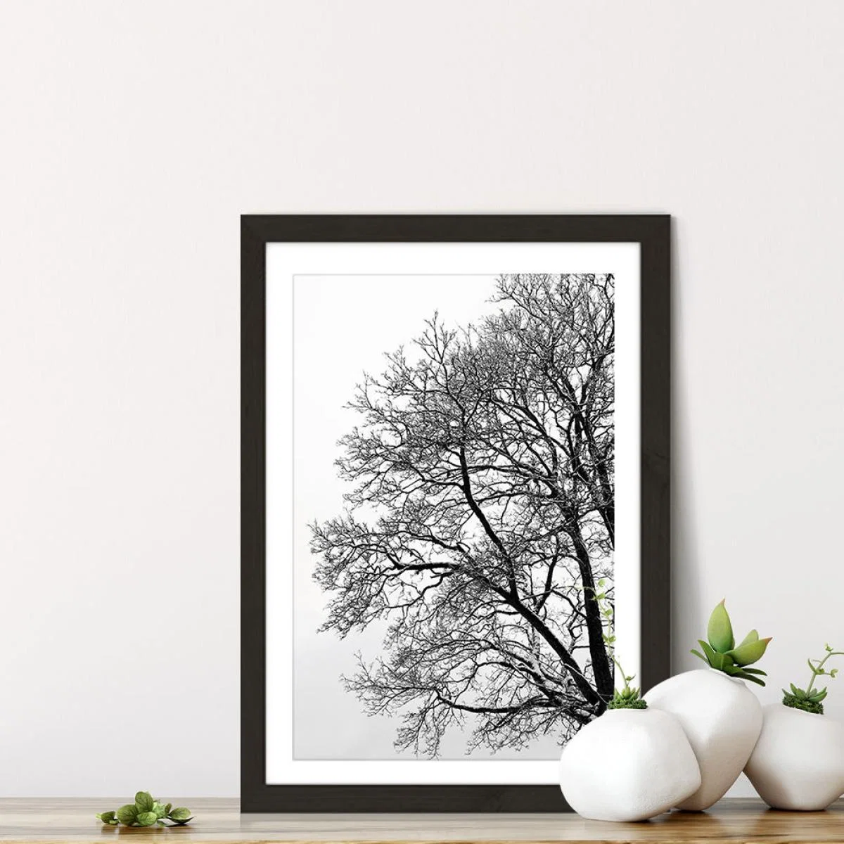 Black & White Abstract Winter Tree Art Print Black Frame – image 7