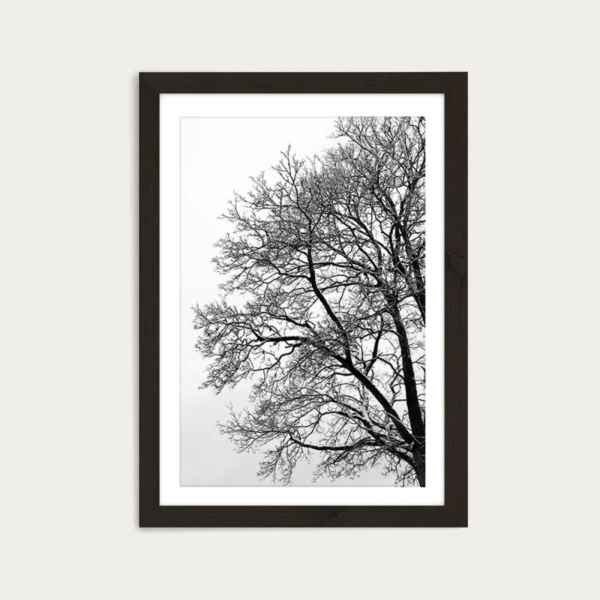 Black & White Abstract Winter Tree Art Print Black Frame – image 1
