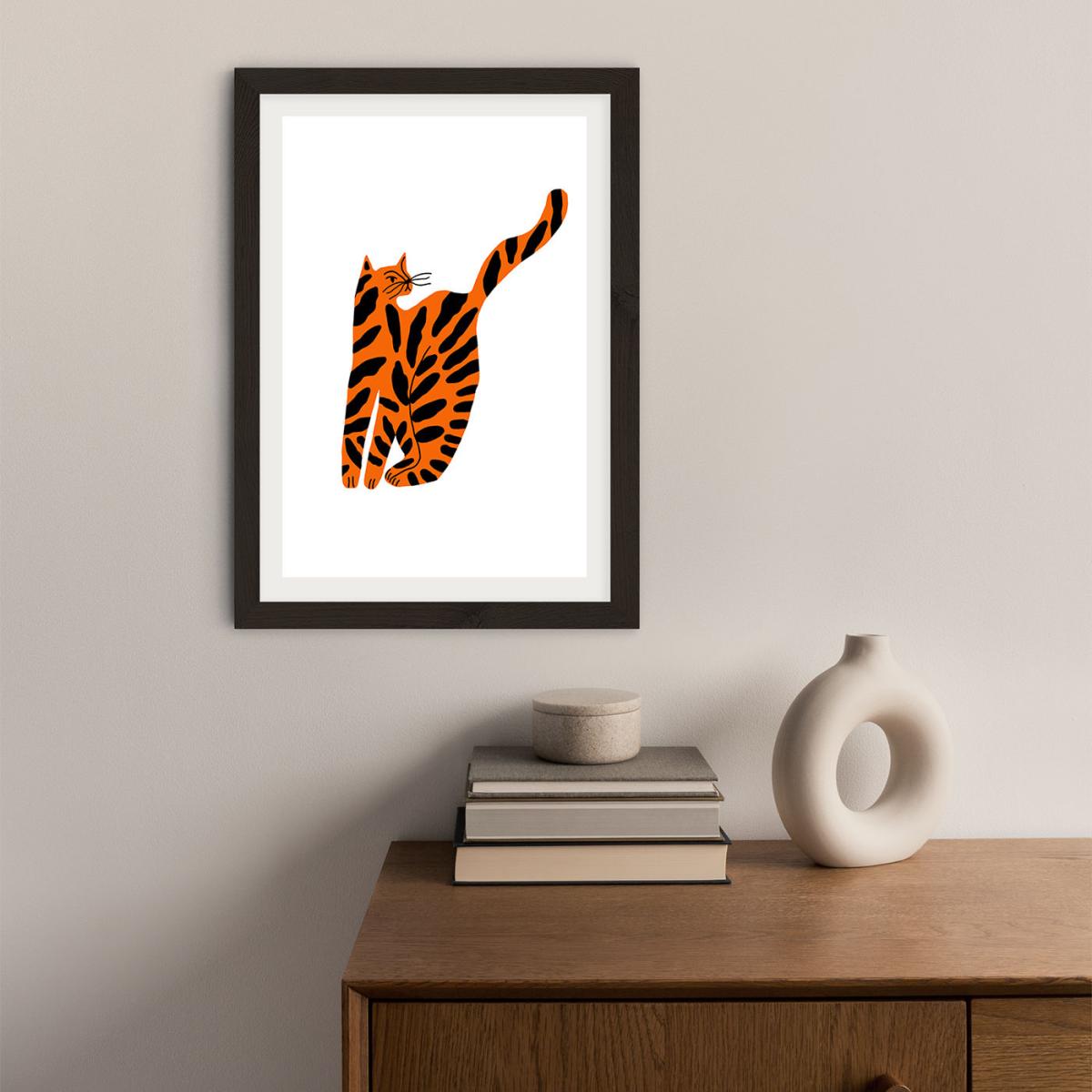 Orange Cat Art Print Black Frame – image 2
