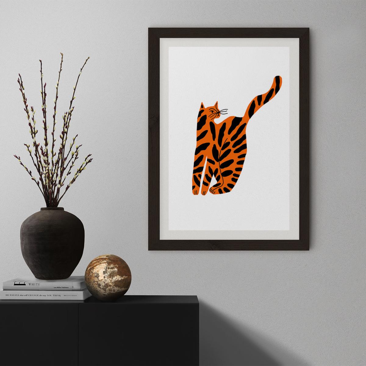 Orange Cat Art Print Black Frame – image 3