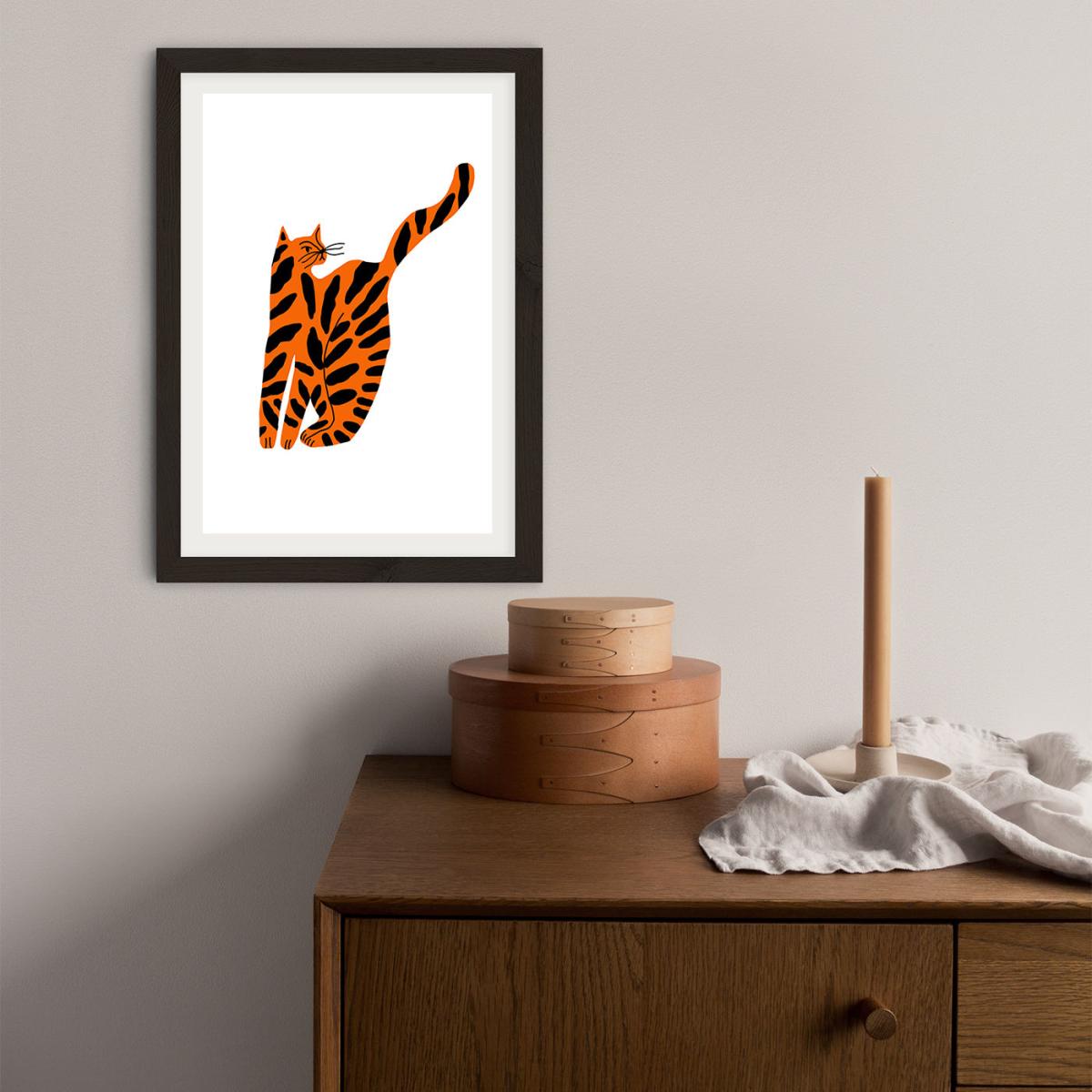 Orange Cat Art Print Black Frame – image 4