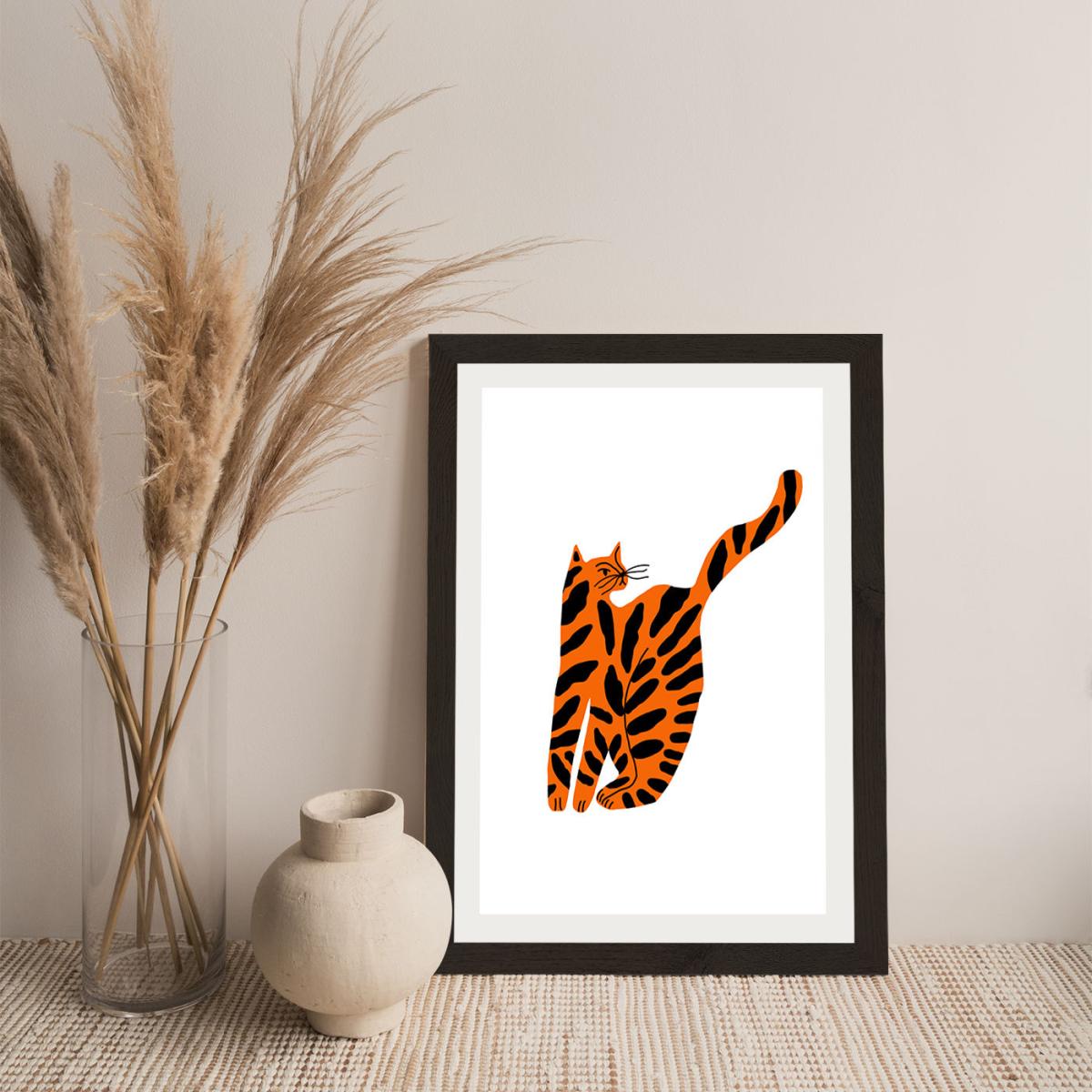 Orange Cat Art Print Black Frame – image 6