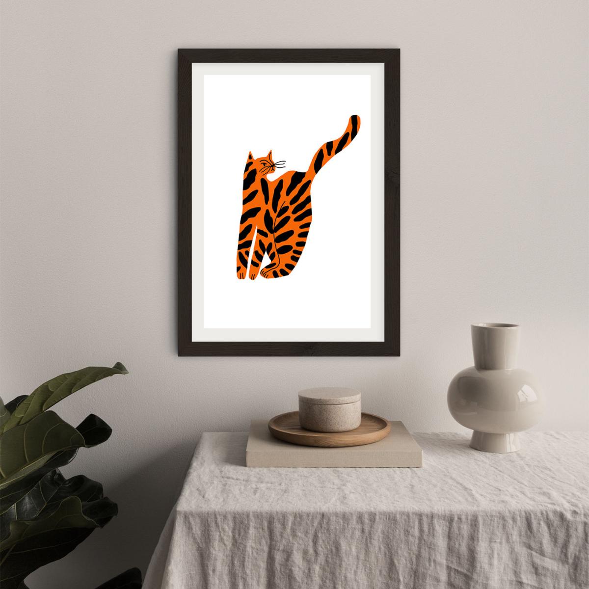 Orange Cat Art Print Black Frame – image 9