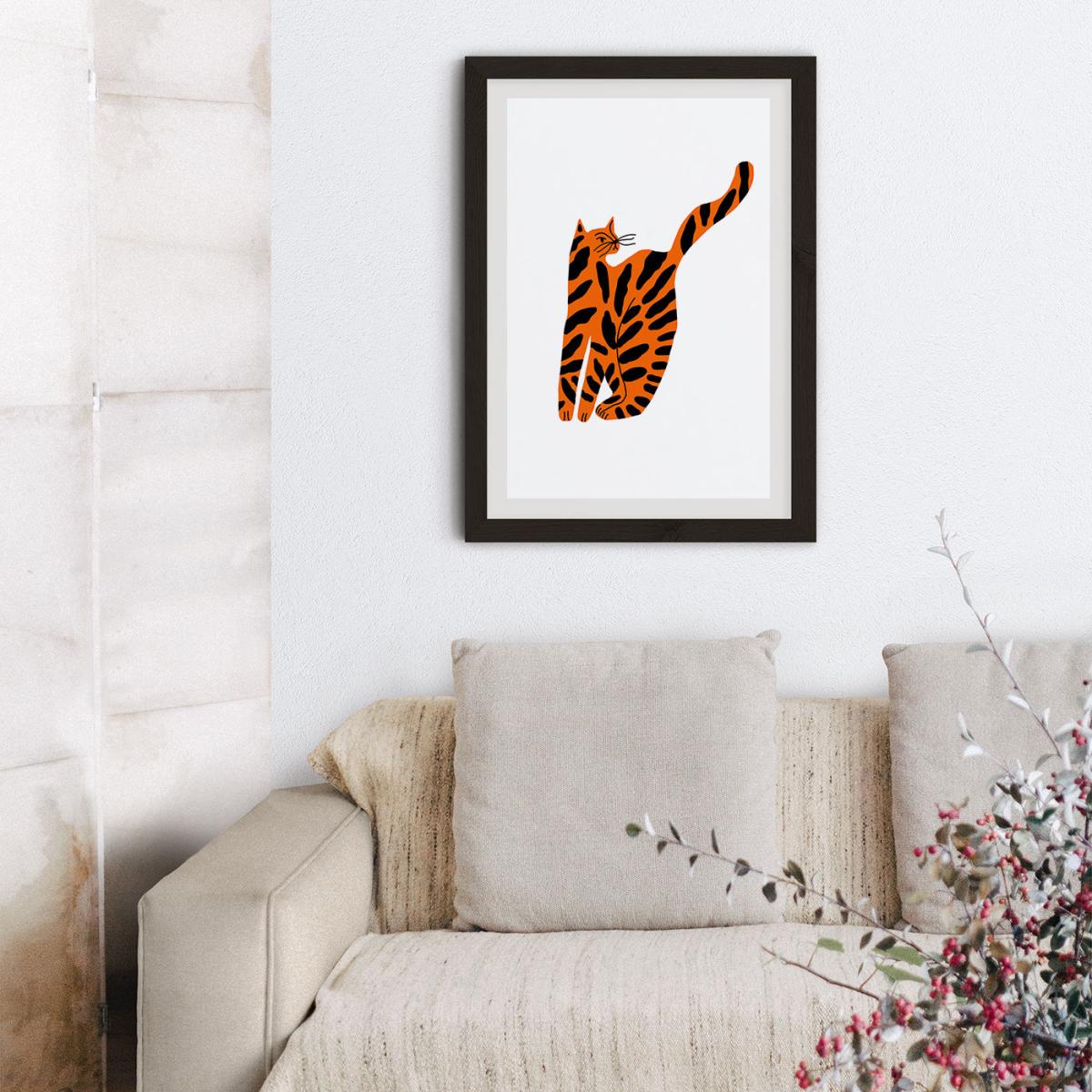 Orange Cat Art Print Black Frame – image 10
