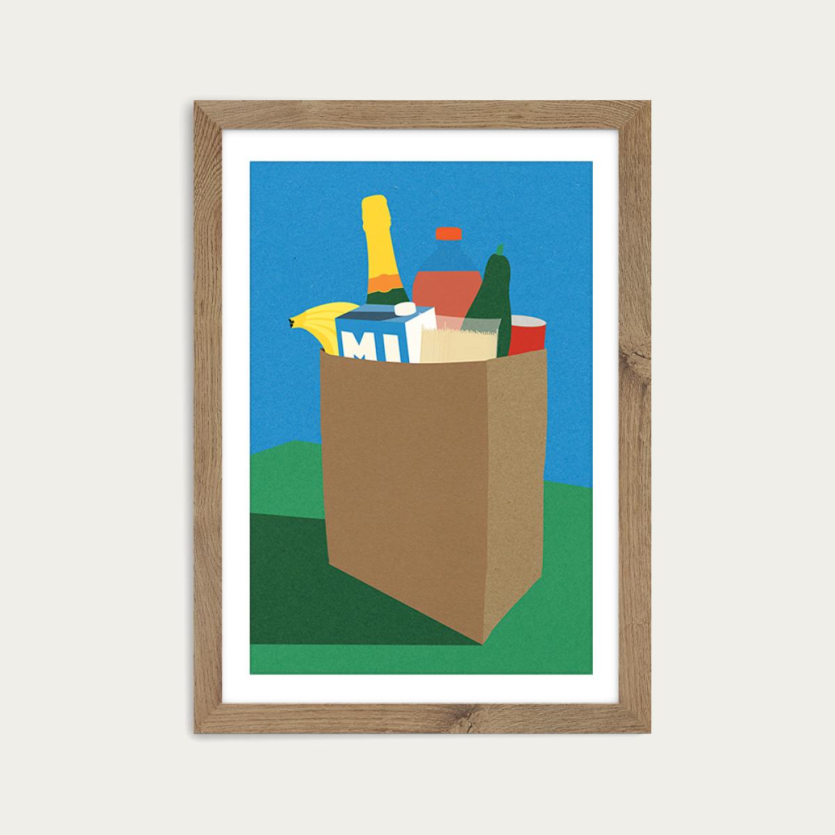 Weekly Grocery Haul Art Print Oak Frame – image 1
