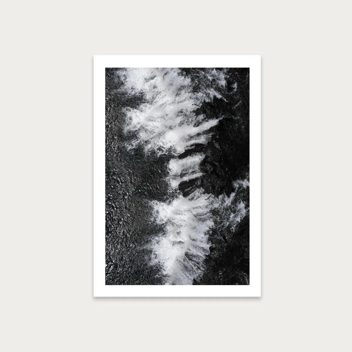 Black and White Water Cascade Art Print Unframed