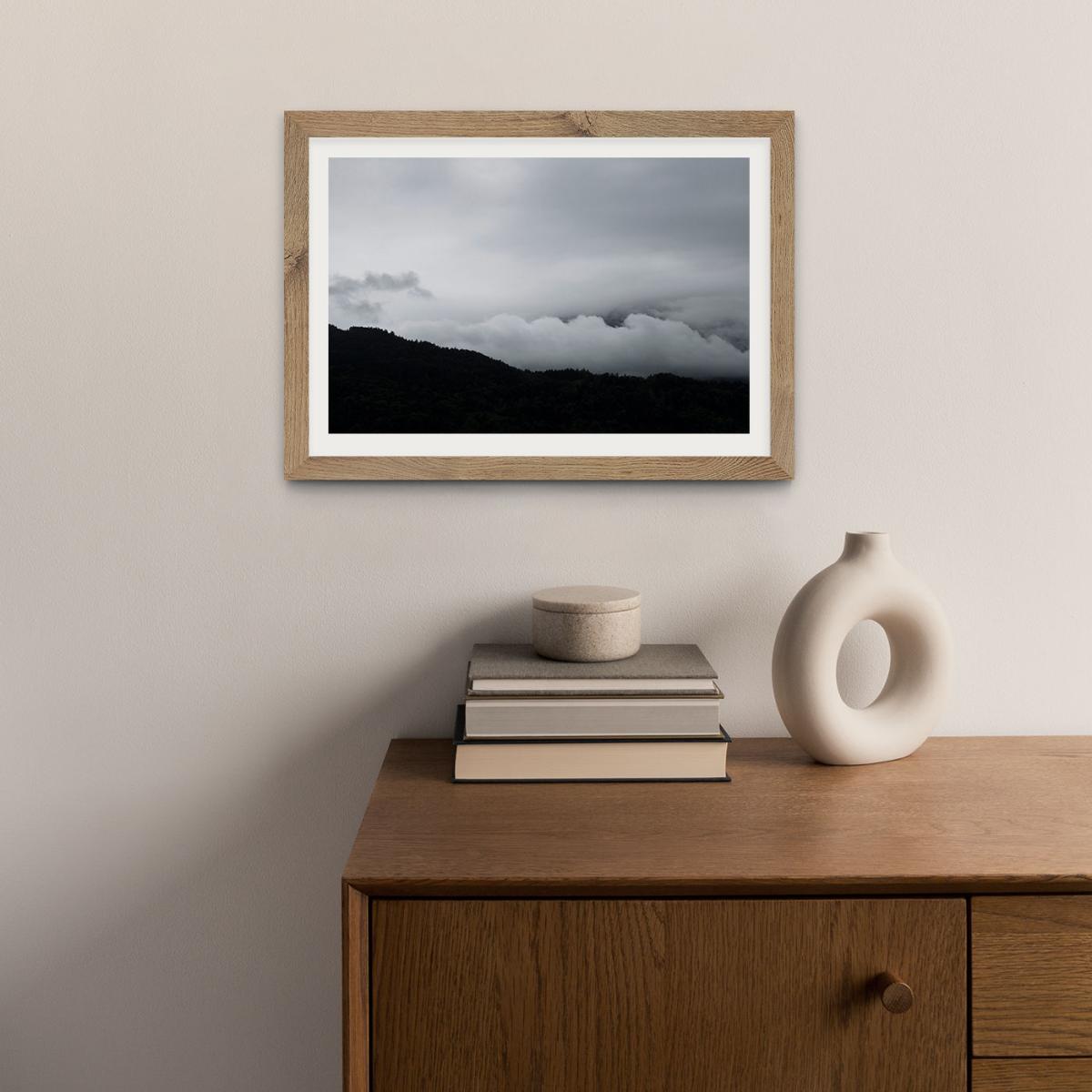 Black Mountains and White Clouds Art Print Oak Frame – image 2