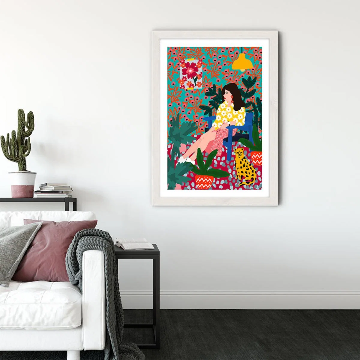 Waiting Girl Art Print White Frame – image 2