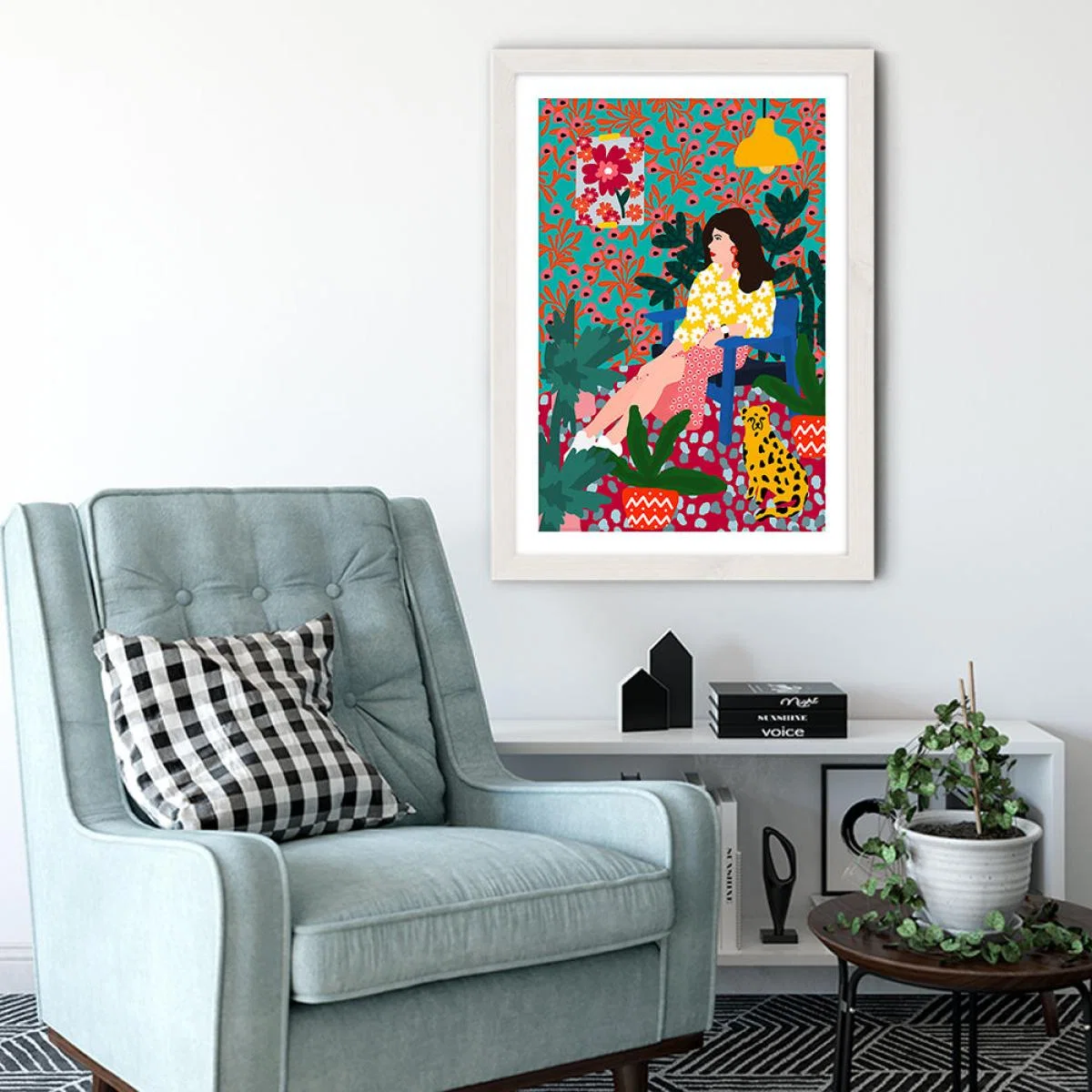 Waiting Girl Art Print White Frame – image 3