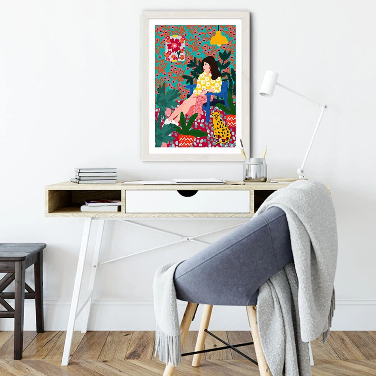 Waiting Girl Art Print White Frame – image 5